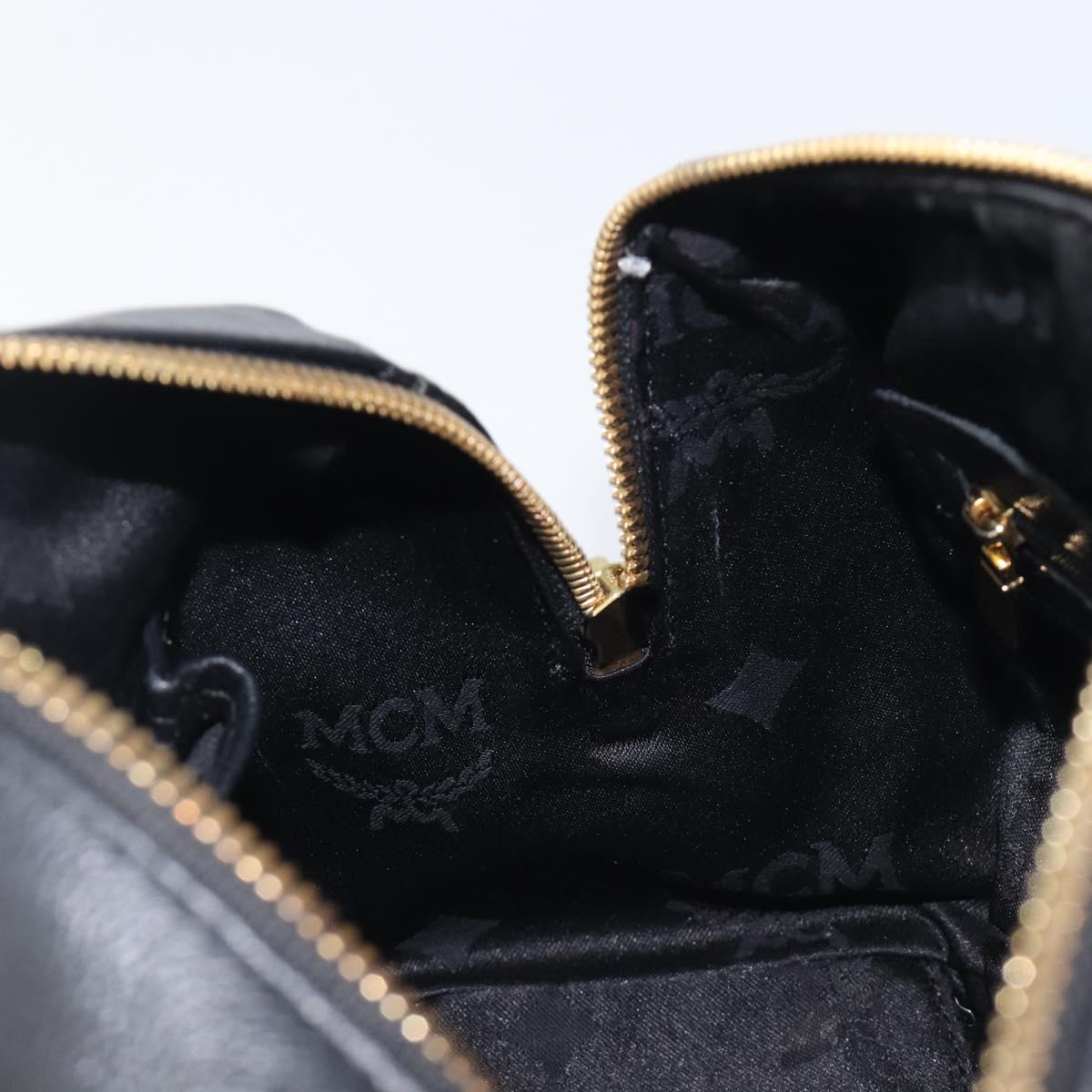 MCM Hand Bag Leather Black Gold Auth BA16736A