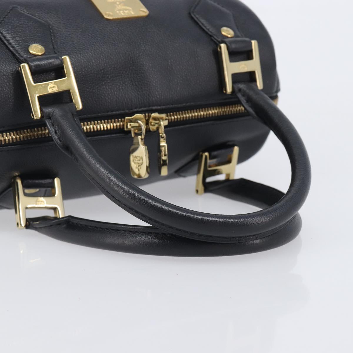 MCM Hand Bag Leather Black Gold Auth BA16736A
