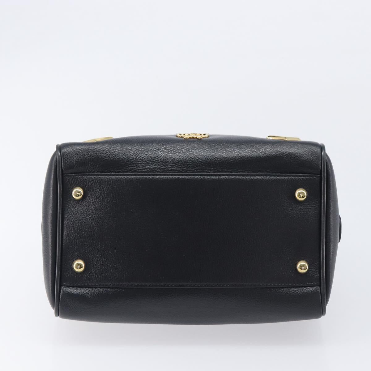 MCM Hand Bag Leather Black Gold Auth BA16736A