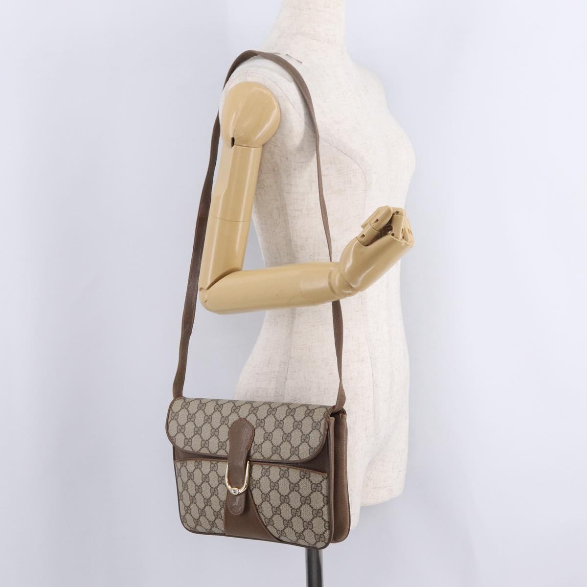 GUCCI GG Supreme Shoulder Bag PVC Beige Gold Auth BA16738
