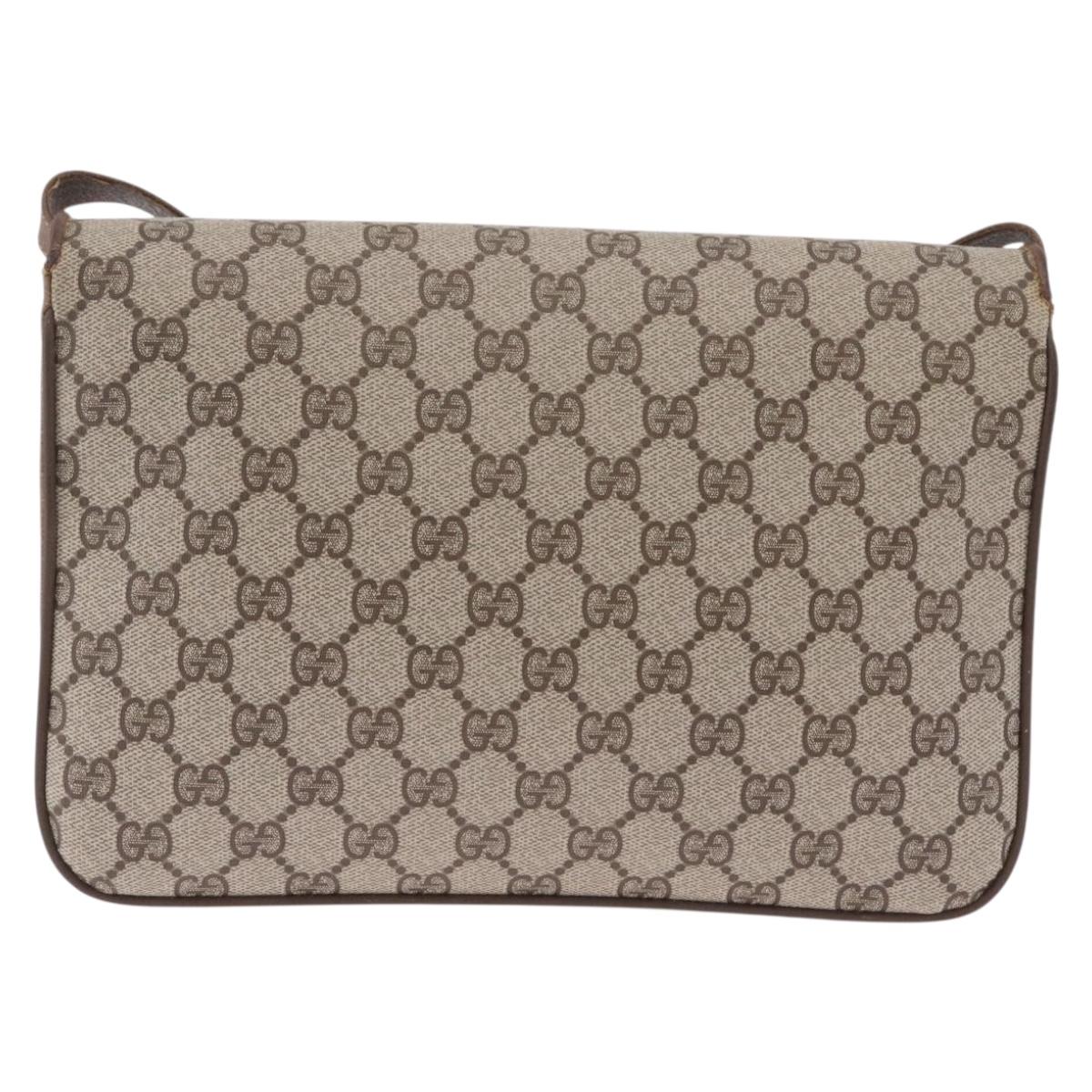 GUCCI GG Supreme Shoulder Bag PVC Beige Gold Auth BA16738