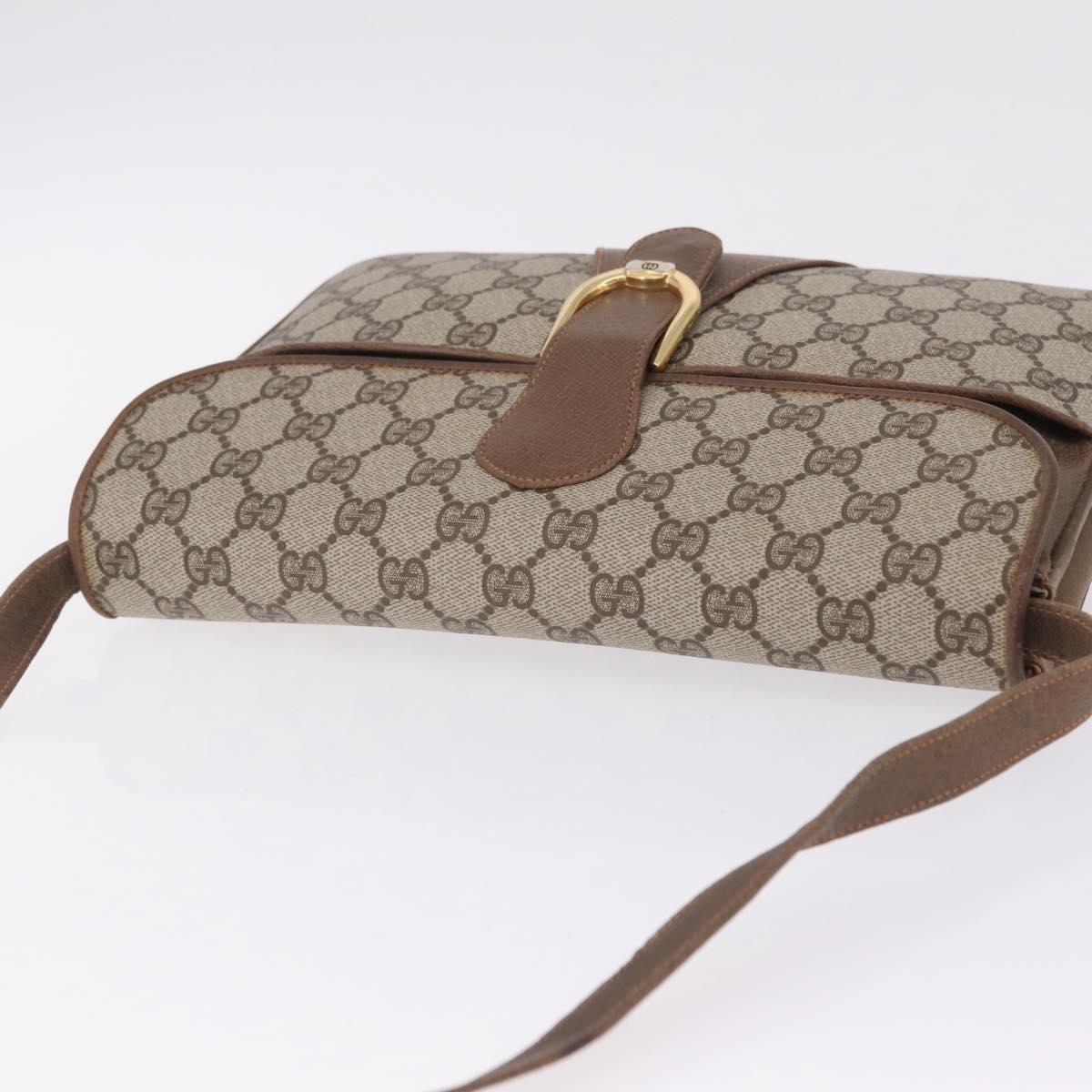 GUCCI GG Supreme Shoulder Bag PVC Beige Gold Auth BA16738