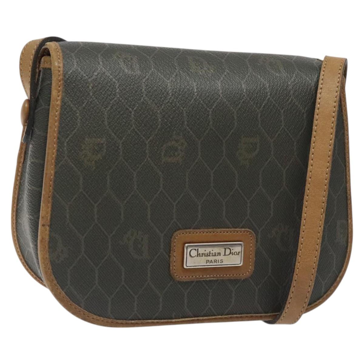 Christian Dior Honeycomb Canvas Shoulder Bag PVC Khaki Auth BA1674