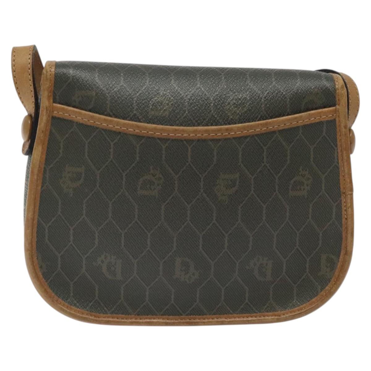 Christian Dior Honeycomb Canvas Shoulder Bag PVC Khaki Auth BA1674