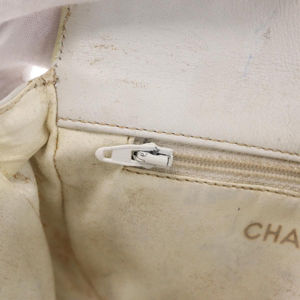 CHANEL Matelasse Waist Bag Lamb Skin White Gold CC Auth BA16757