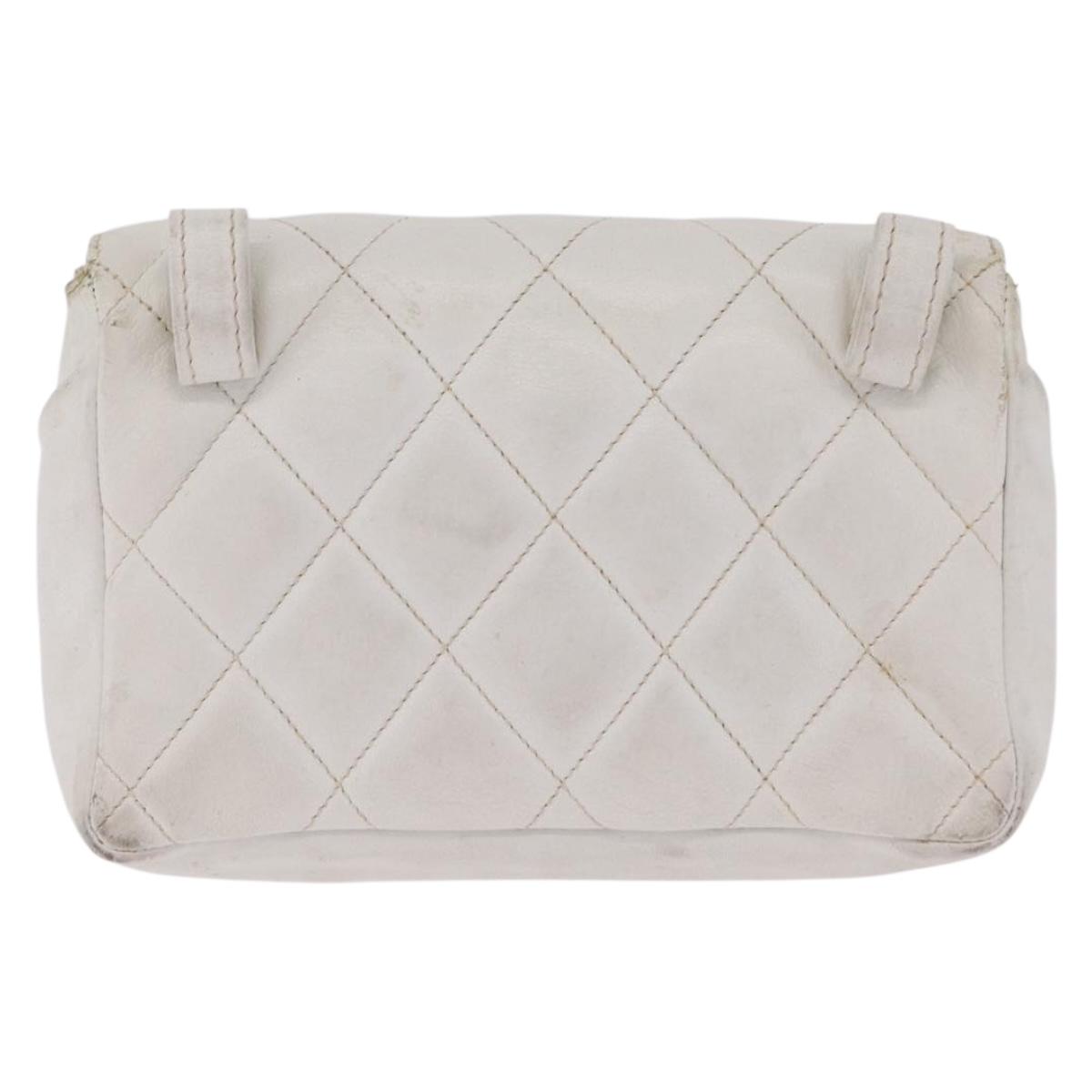 CHANEL Matelasse Waist Bag Lamb Skin White Gold CC Auth BA16757