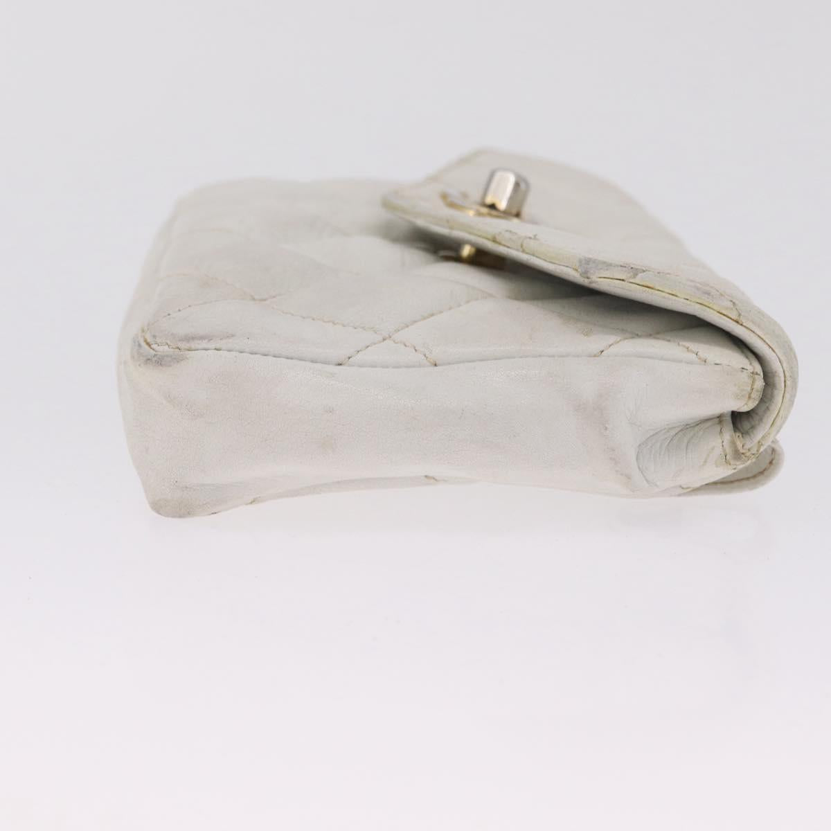 CHANEL Matelasse Waist Bag Lamb Skin White Gold CC Auth BA16757