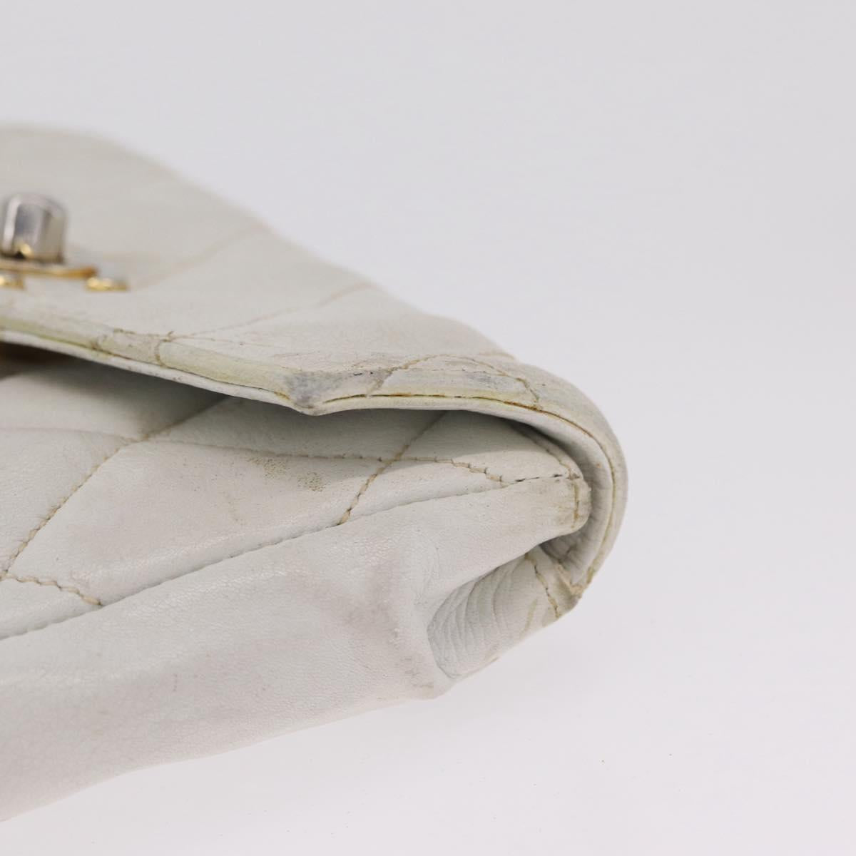 CHANEL Matelasse Waist Bag Lamb Skin White Gold CC Auth BA16757