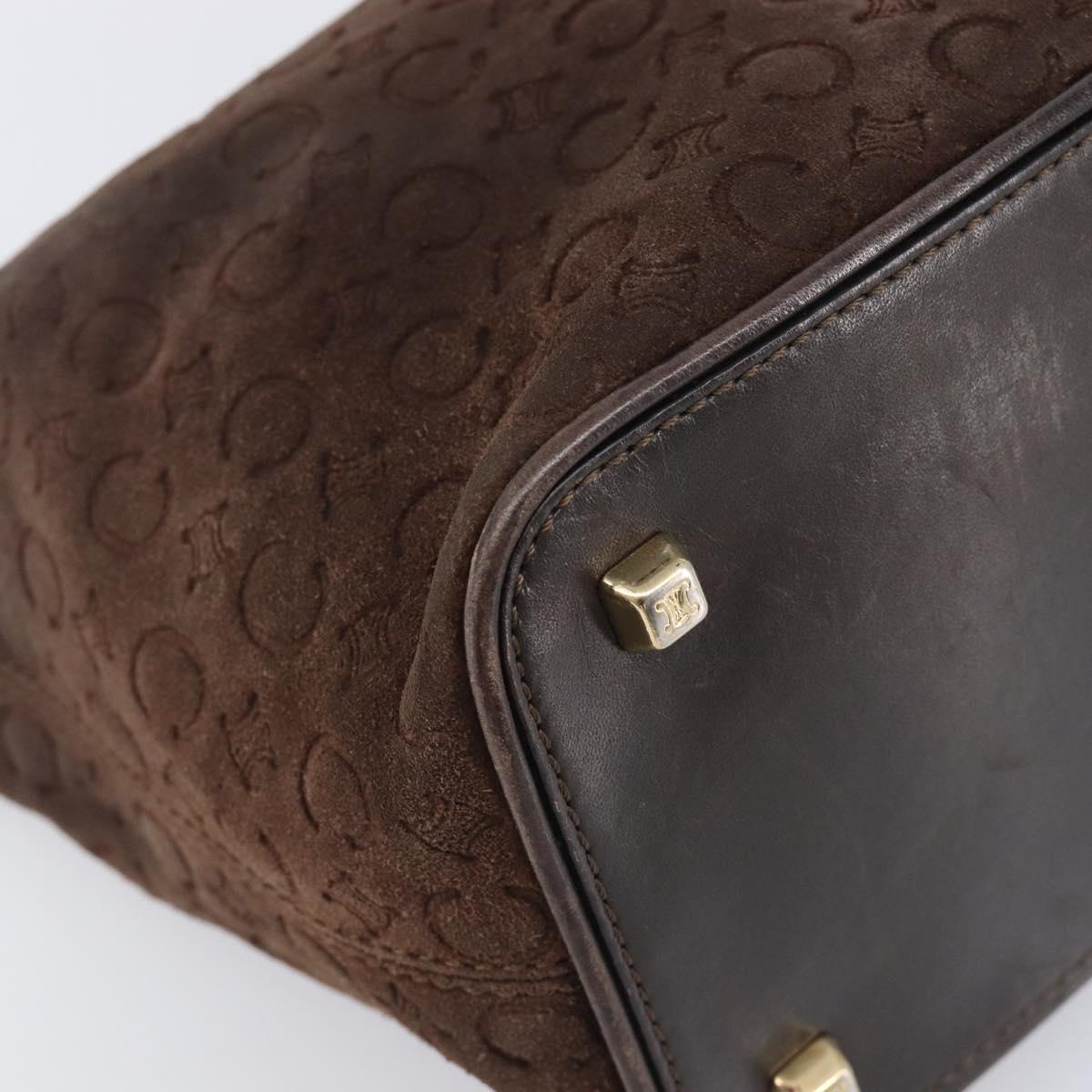 CELINE C Macadam Canvas Shoulder Bag Suede Brown Gold Auth BA16764