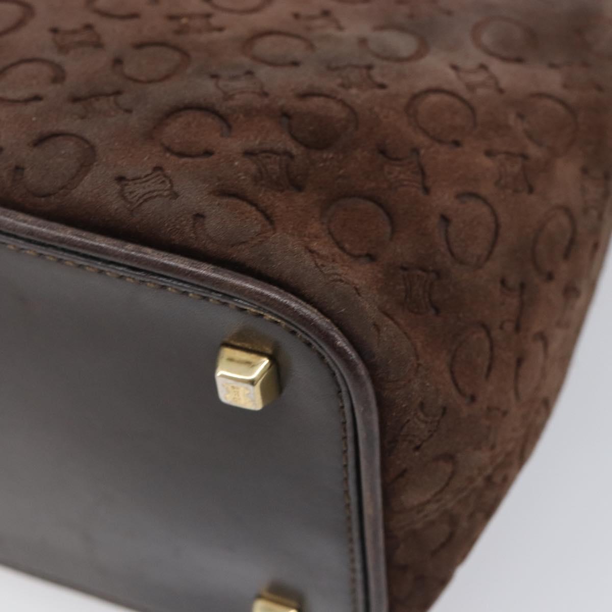 CELINE C Macadam Canvas Shoulder Bag Suede Brown Gold Auth BA16764