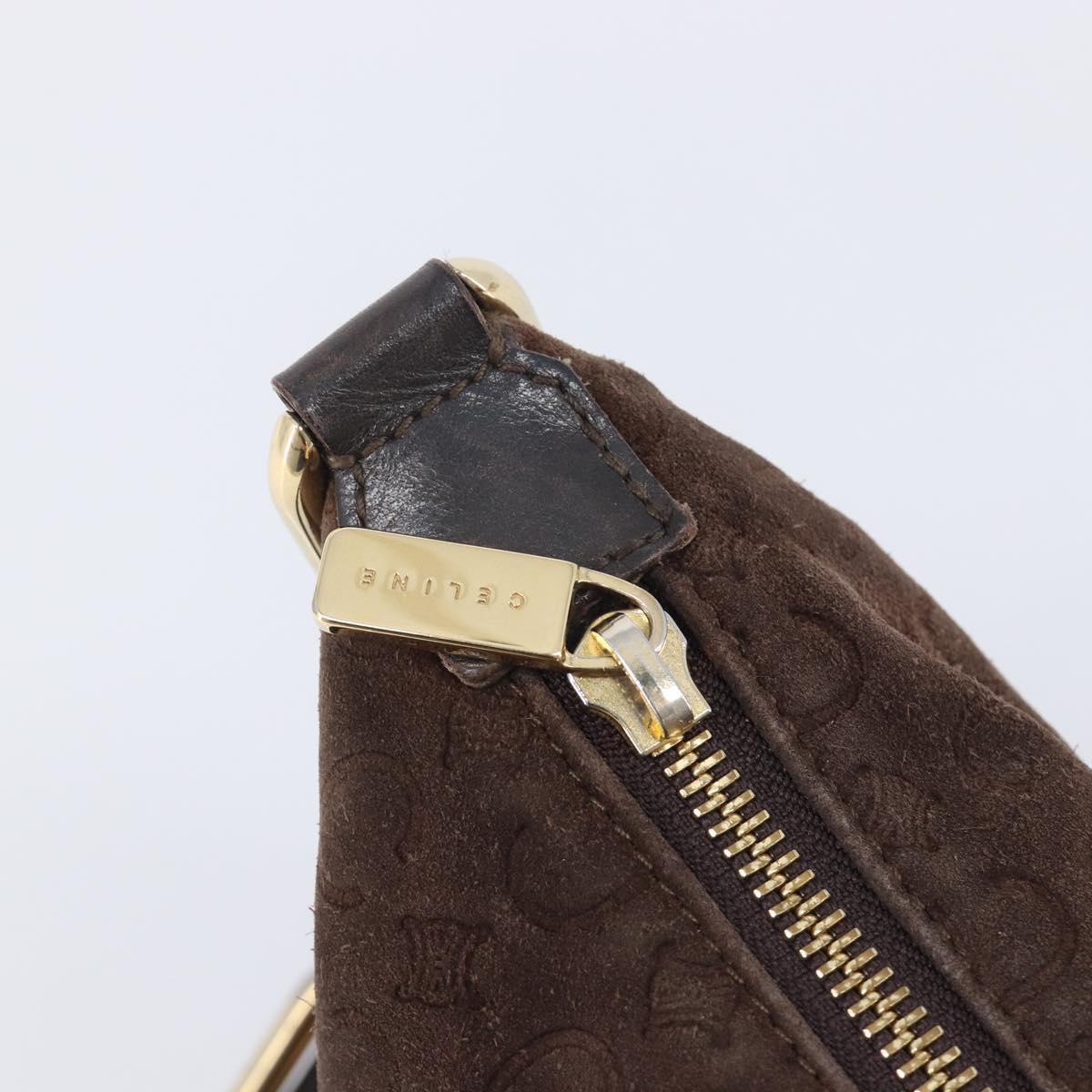 CELINE C Macadam Canvas Shoulder Bag Suede Brown Gold Auth BA16764