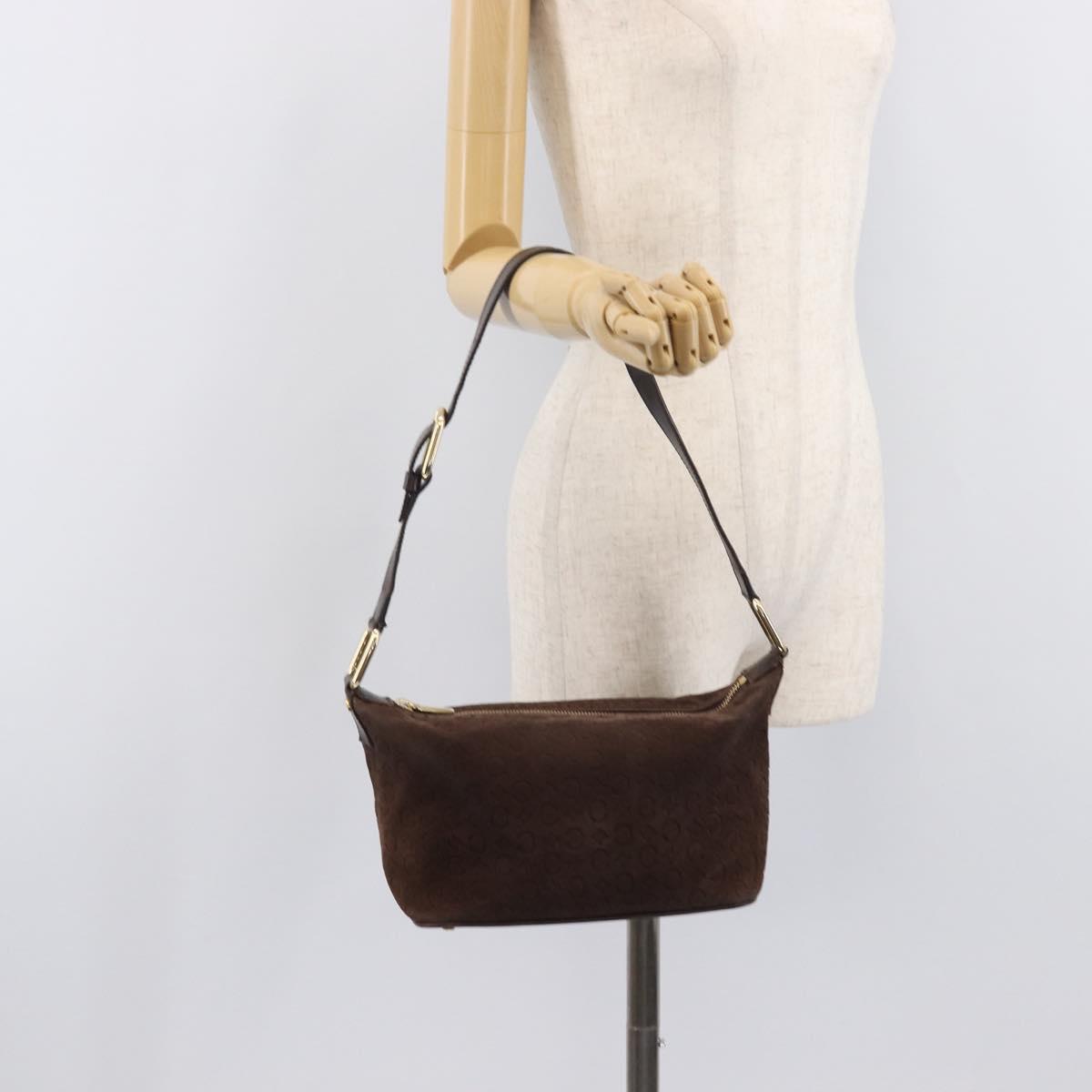 CELINE C Macadam Canvas Shoulder Bag Suede Brown Gold Auth BA16764