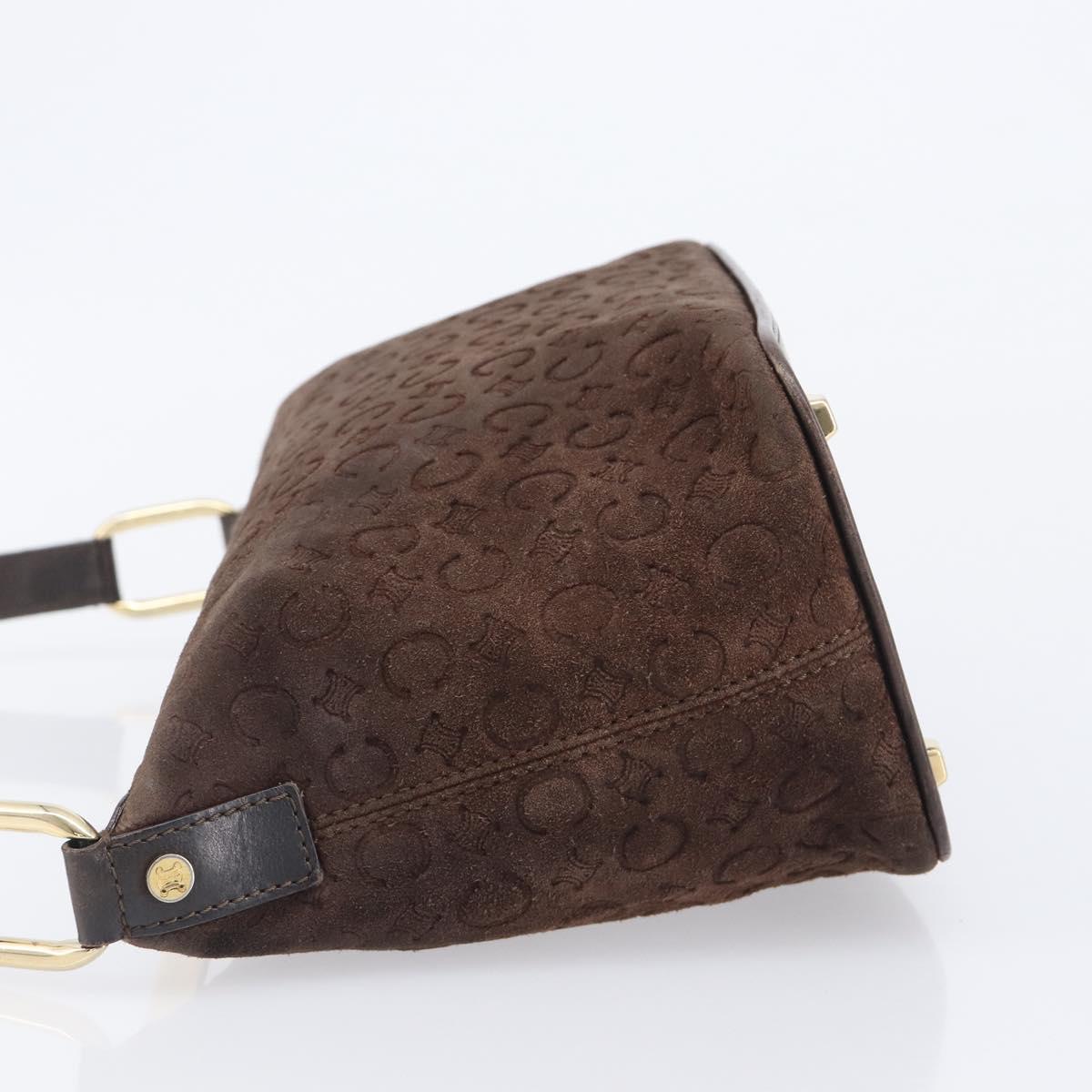 CELINE C Macadam Canvas Shoulder Bag Suede Brown Gold Auth BA16764