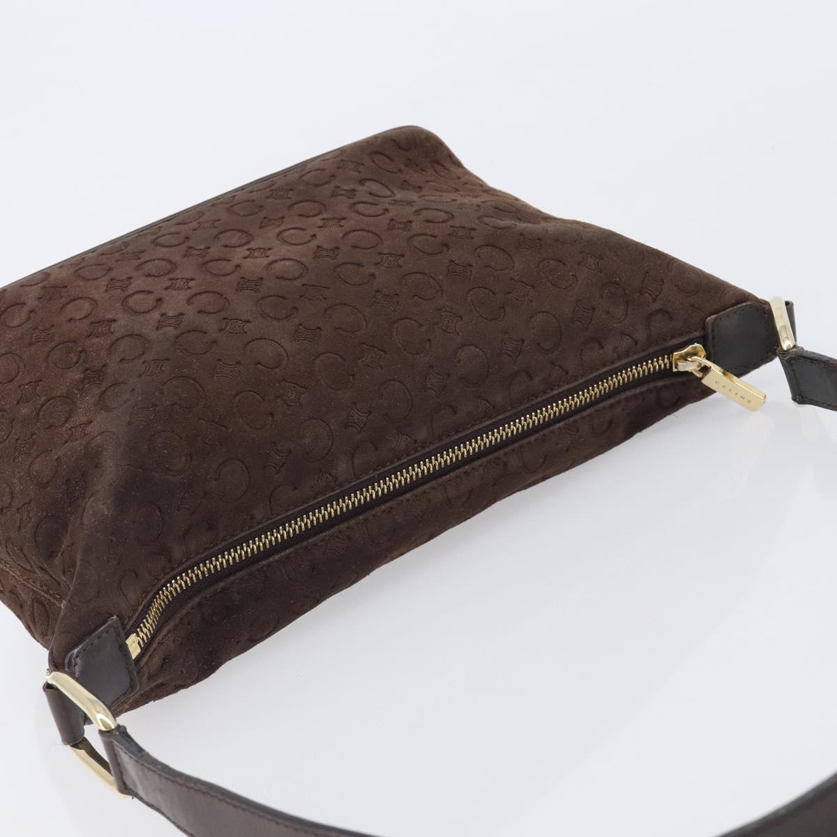 CELINE C Macadam Canvas Shoulder Bag Suede Brown Gold Auth BA16764
