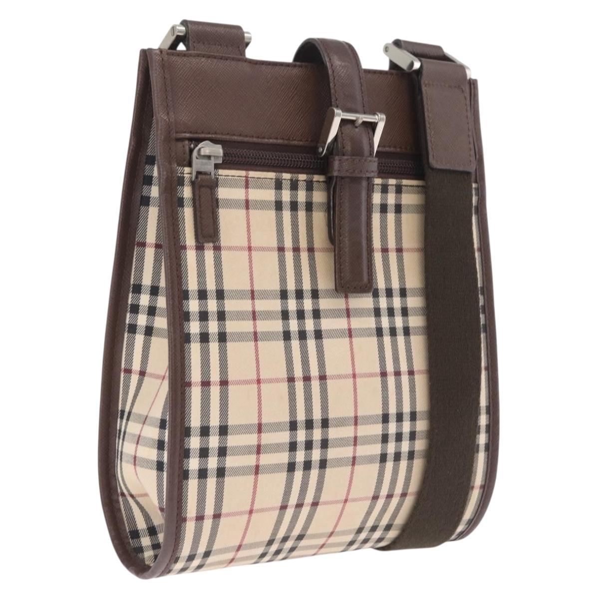 BURBERRY Nova Check Shoulder Bag Canvas Beige Silver Auth BA16771