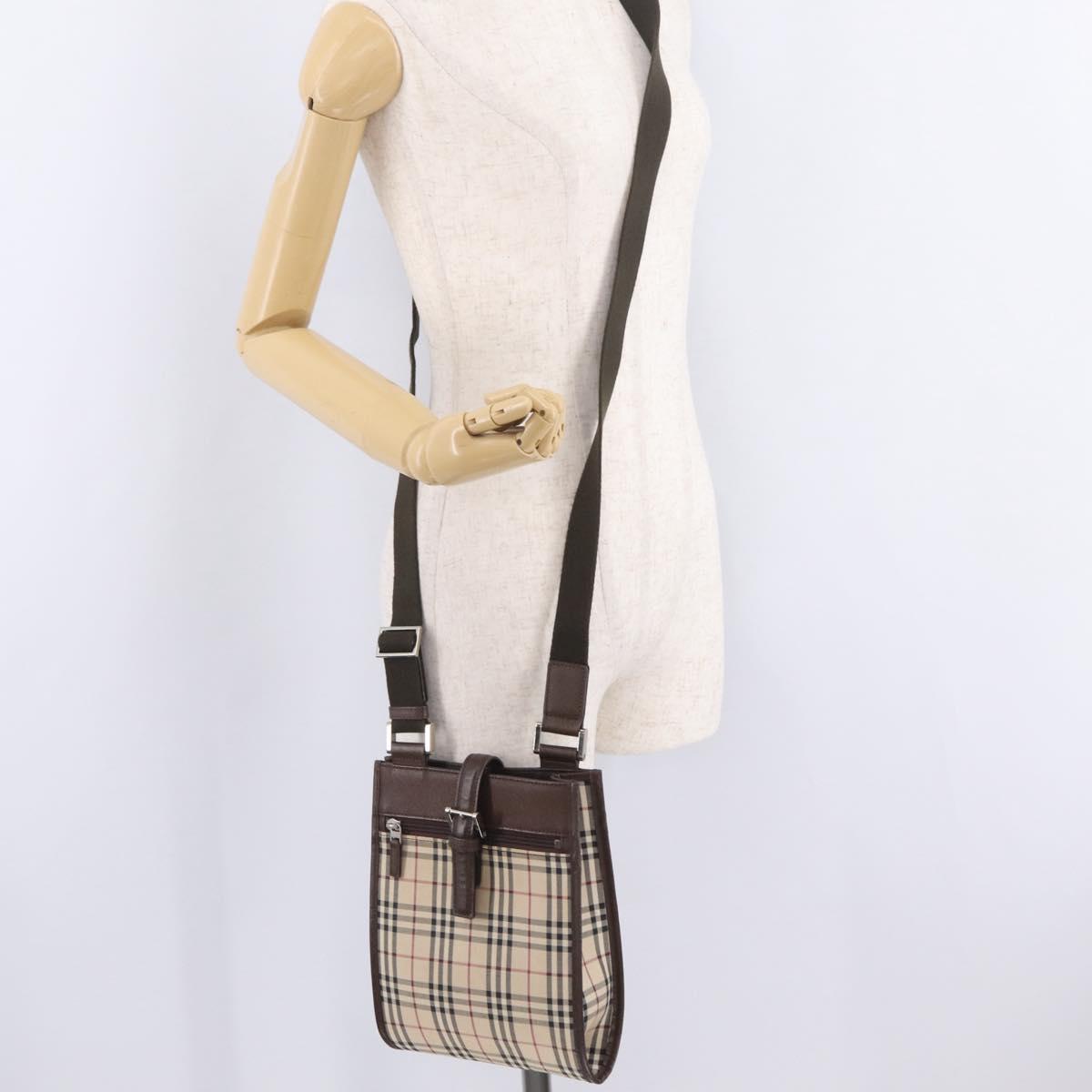 BURBERRY Nova Check Shoulder Bag Canvas Beige Silver Auth BA16771