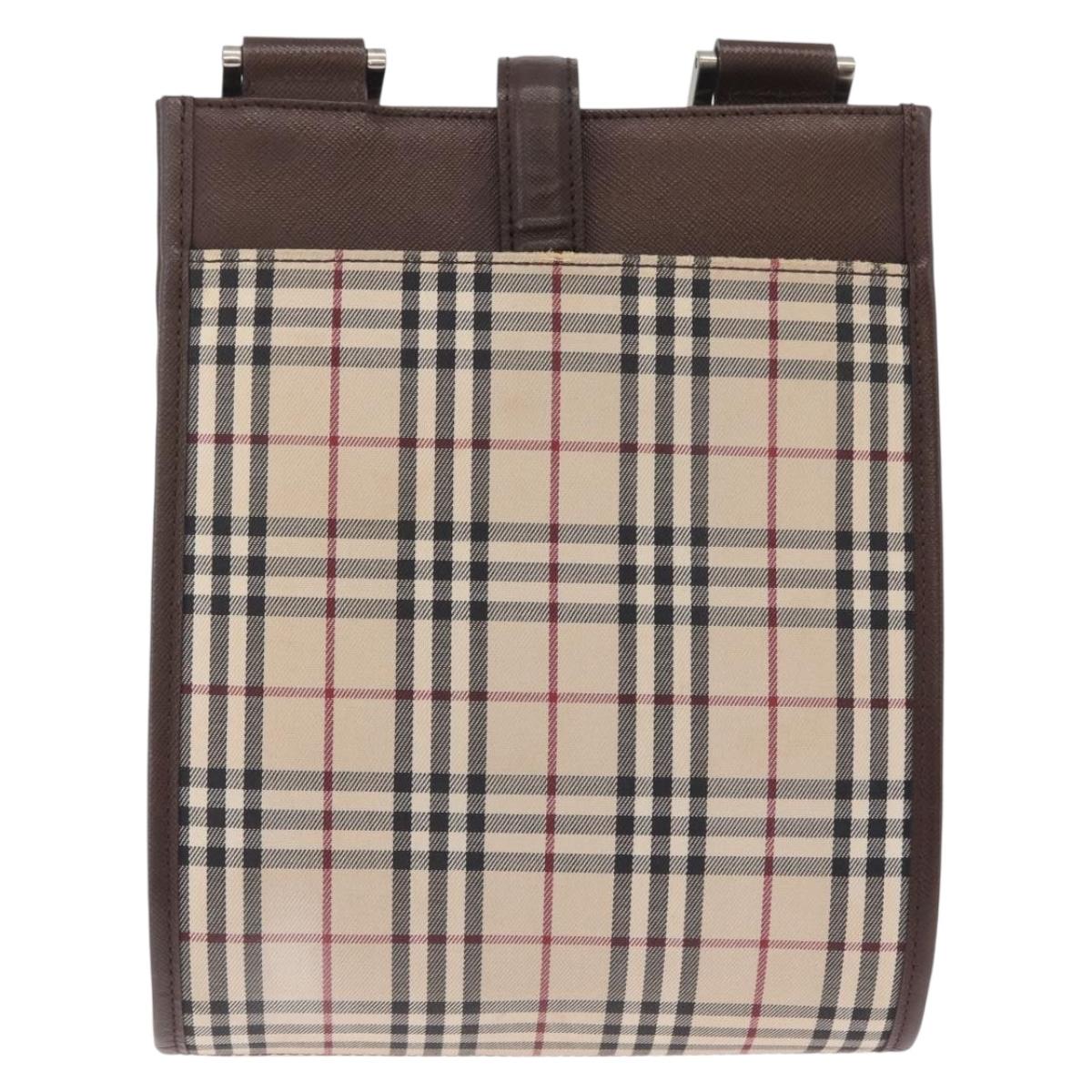 BURBERRY Nova Check Shoulder Bag Canvas Beige Silver Auth BA16771