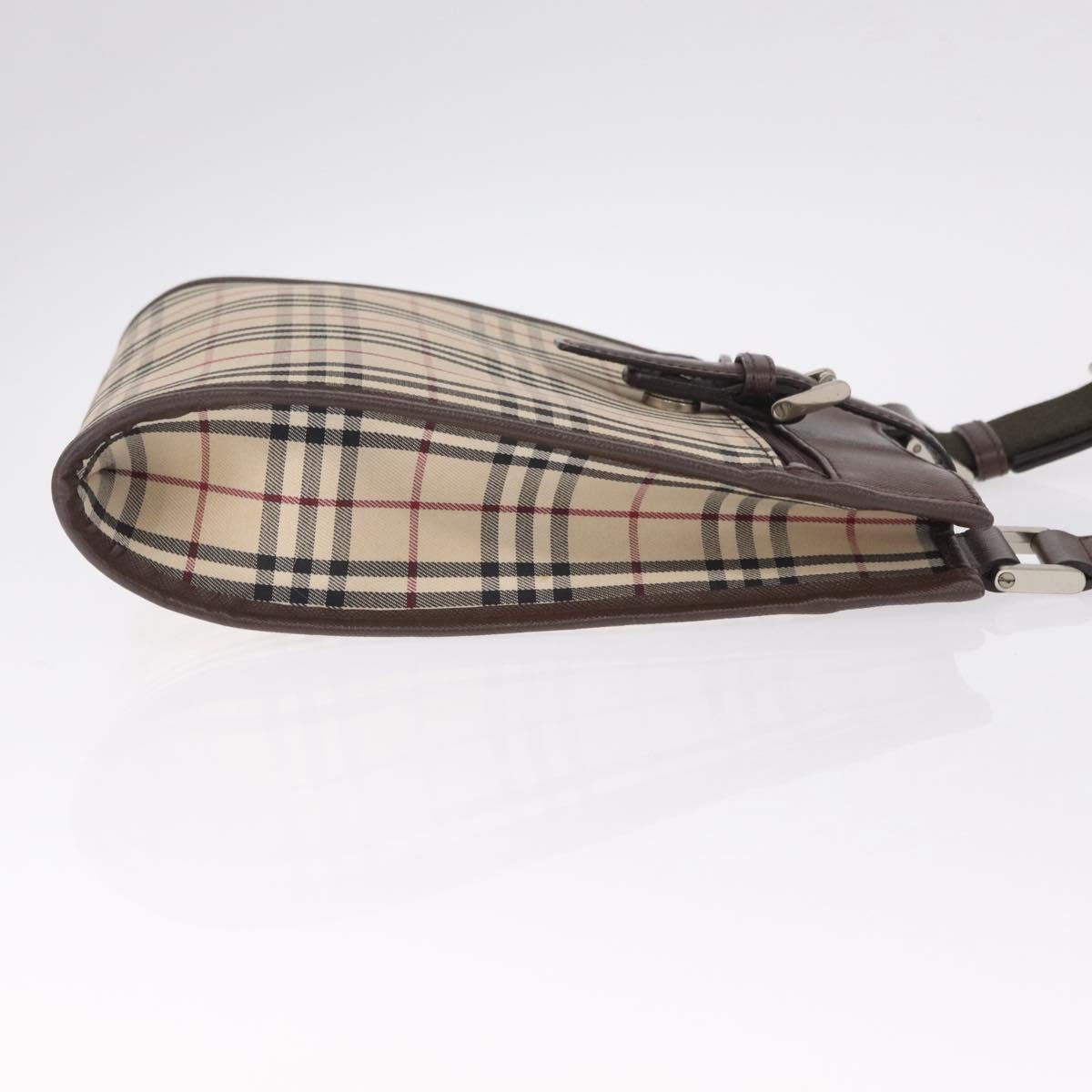 BURBERRY Nova Check Shoulder Bag Canvas Beige Silver Auth BA16771