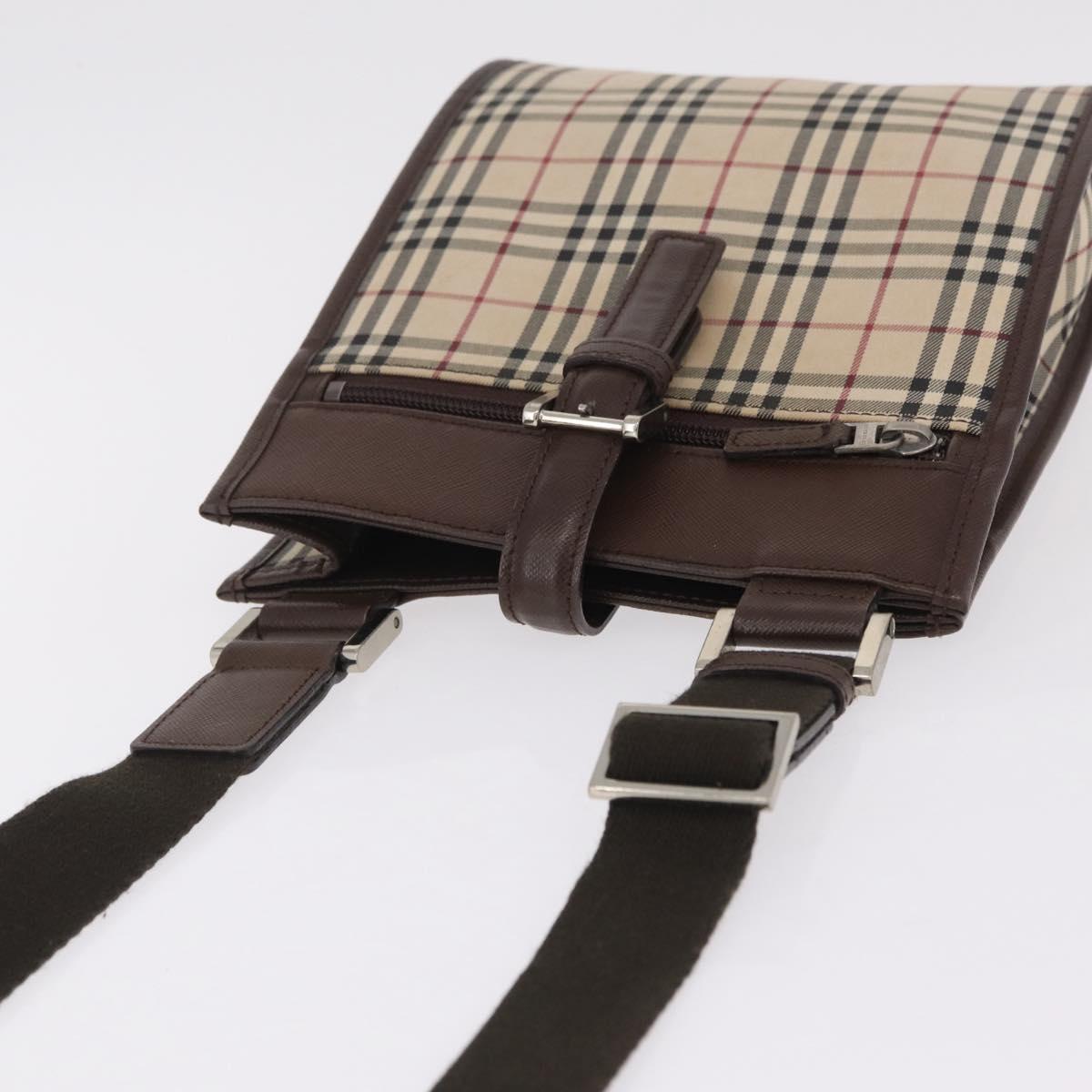 BURBERRY Nova Check Shoulder Bag Canvas Beige Silver Auth BA16771