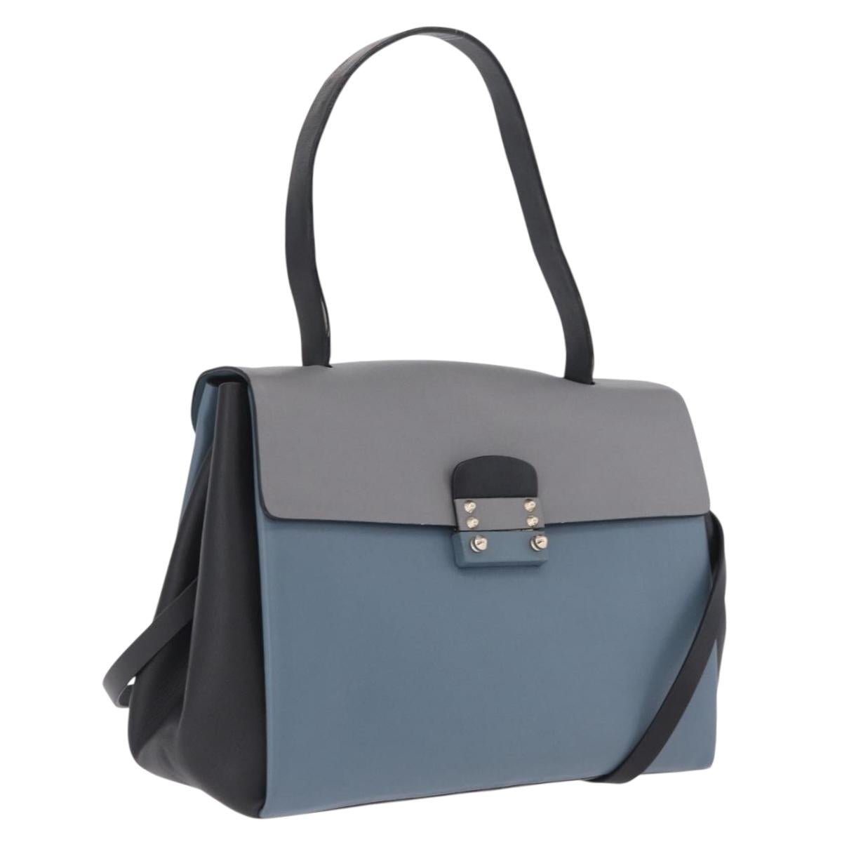 Valentino Hand Bag Leather 2way Gray Gold Tone Auth BA16776A