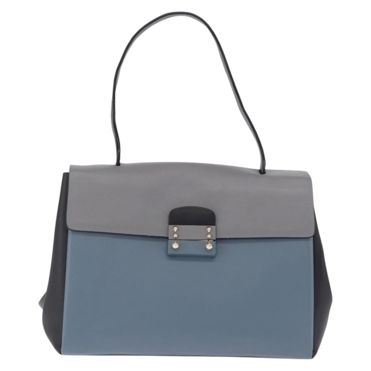 Valentino Hand Bag Leather 2way Gray Gold Tone Auth BA16776A
