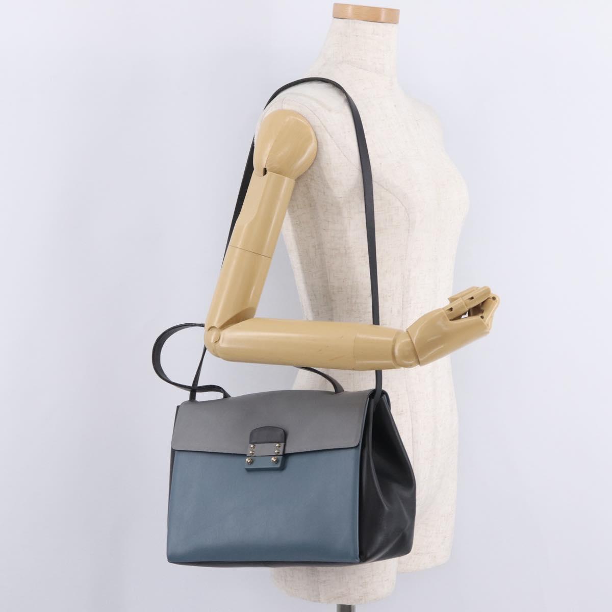 Valentino Hand Bag Leather 2way Gray Gold Tone Auth BA16776A