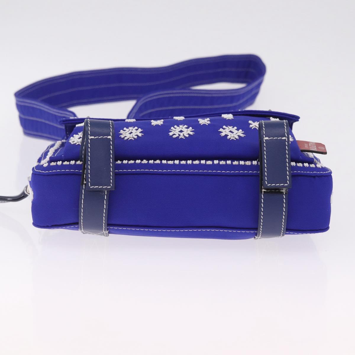 Valentino Shoulder Bag Canvas Blue Silver Auth BA16778V