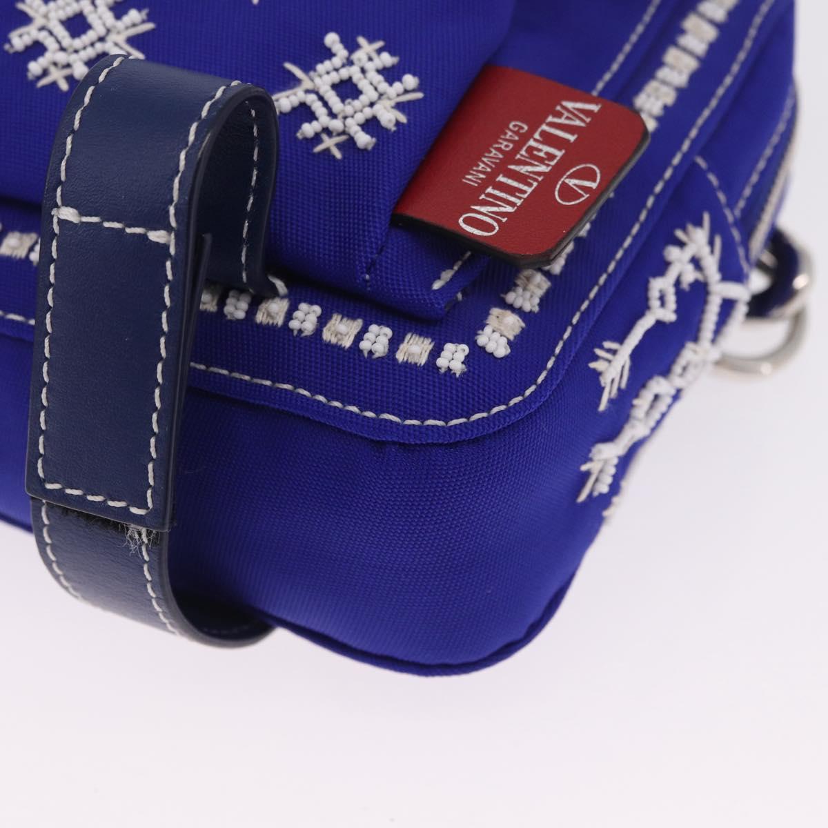 Valentino Shoulder Bag Canvas Blue Silver Auth BA16778V