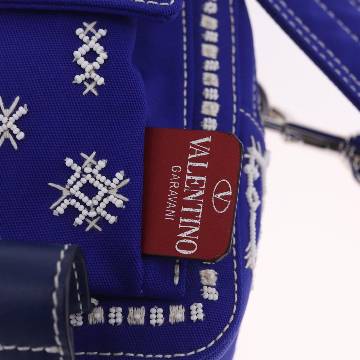 Valentino Shoulder Bag Canvas Blue Silver Auth BA16778V