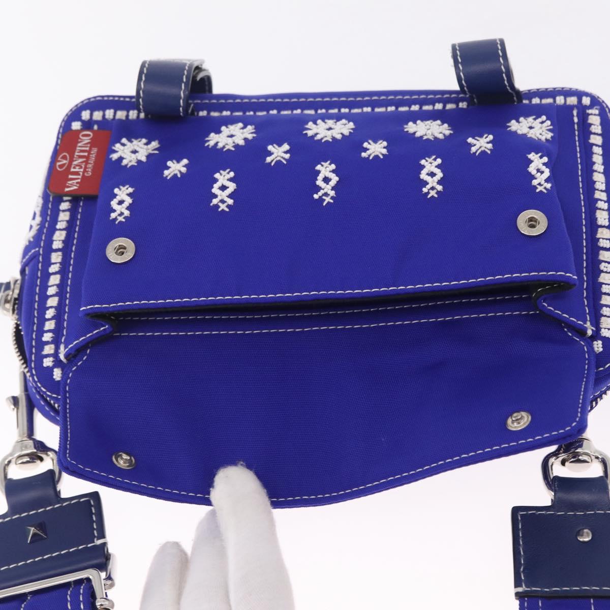 Valentino Shoulder Bag Canvas Blue Silver Auth BA16778V