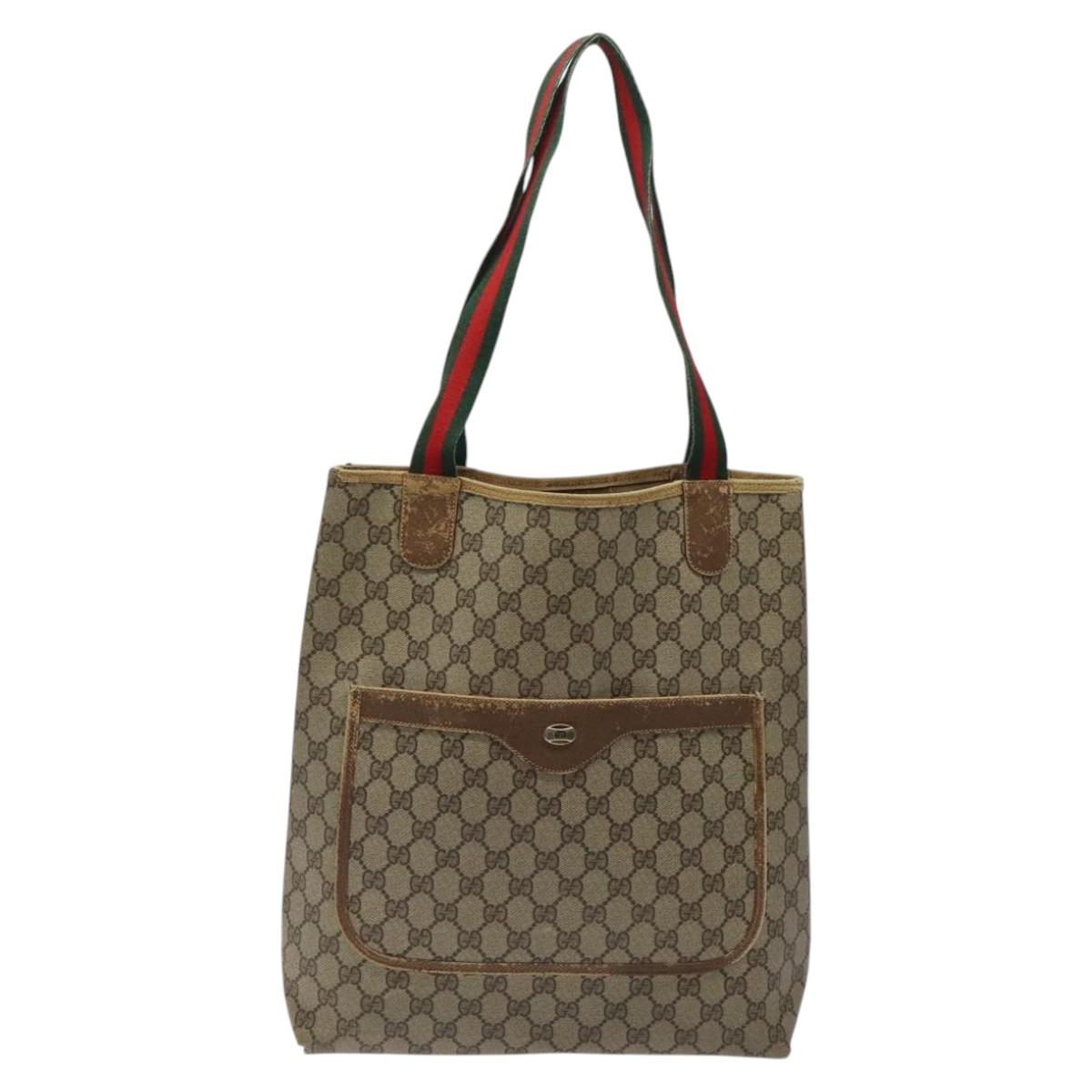 GUCCI GG Supreme Web Sherry Line Tote Bag PVC Beige Gold 39 02 003 Auth BA1678