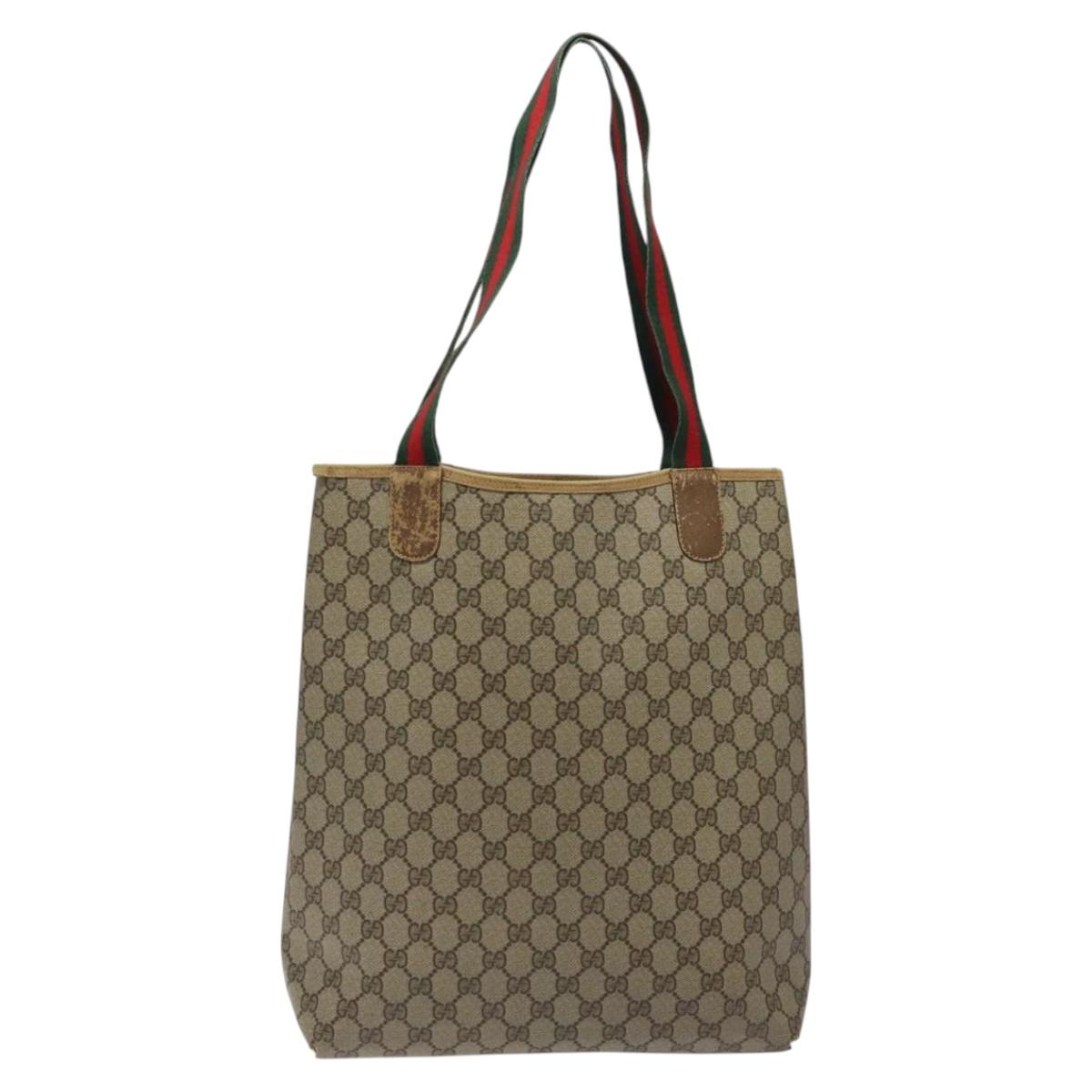 GUCCI GG Supreme Web Sherry Line Tote Bag PVC Beige Gold 39 02 003 Auth BA1678