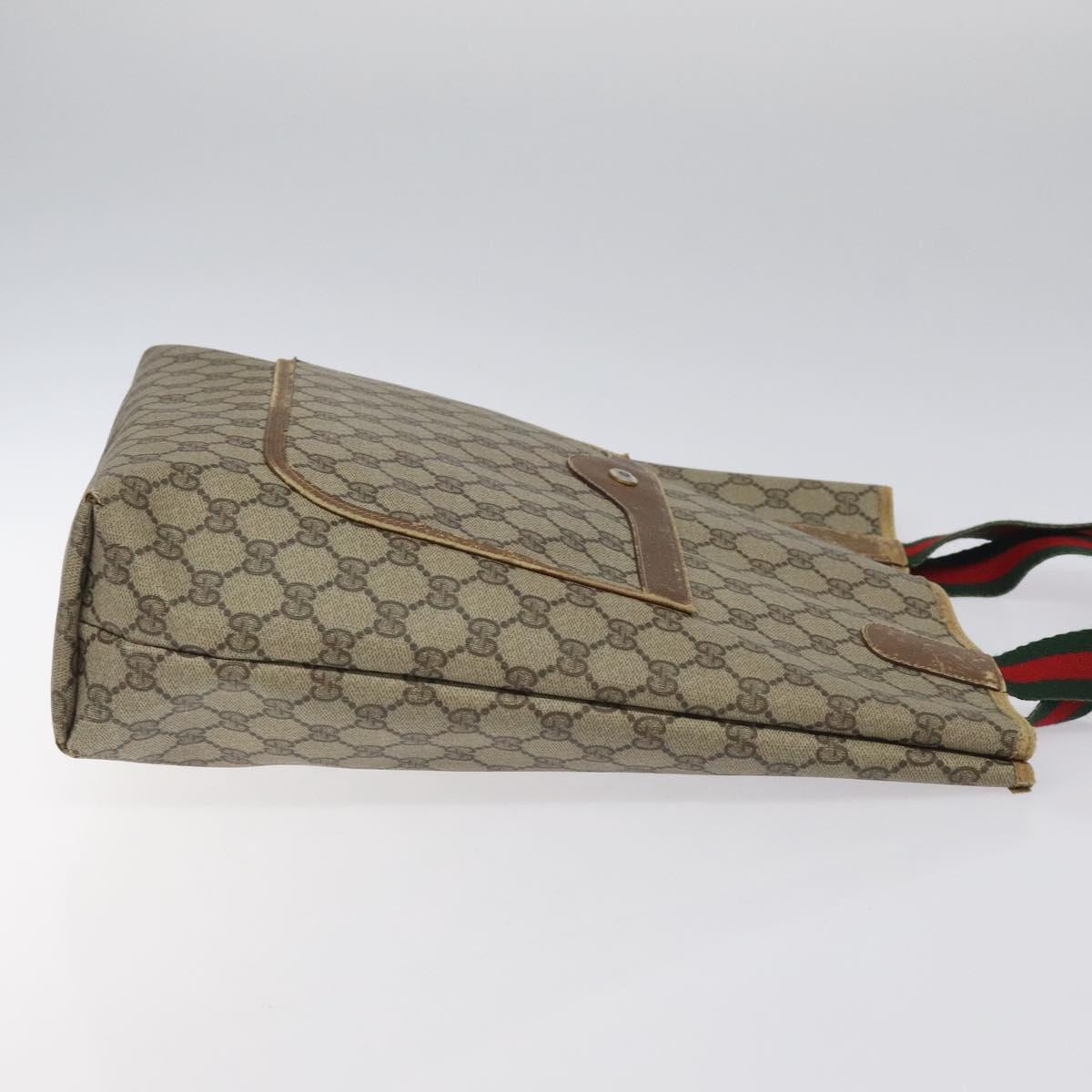 GUCCI GG Supreme Web Sherry Line Tote Bag PVC Beige Gold 39 02 003 Auth BA1678
