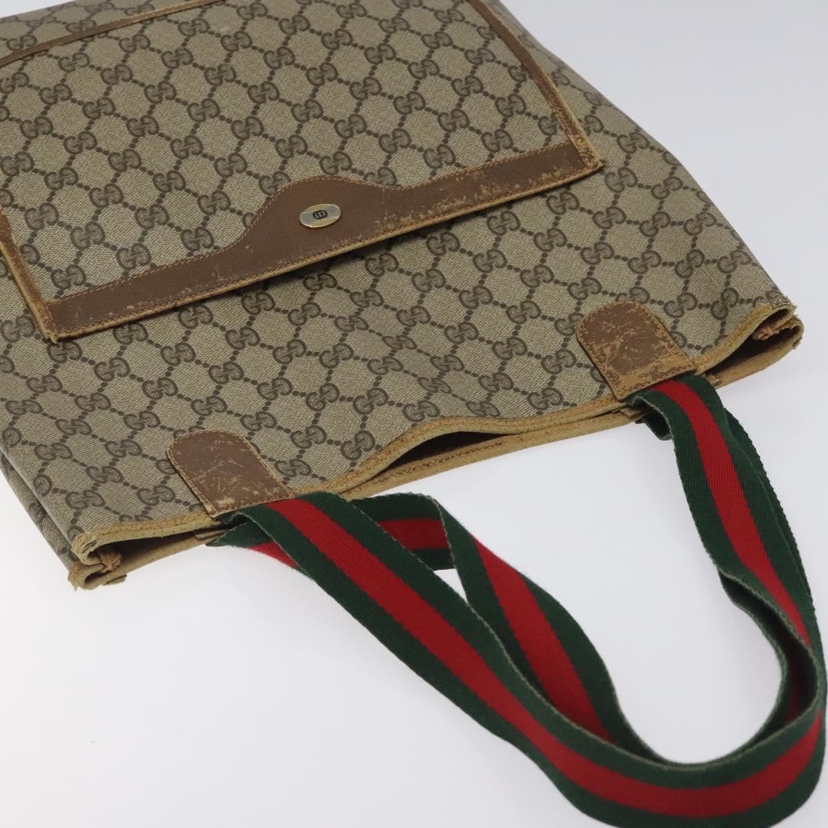 GUCCI GG Supreme Web Sherry Line Tote Bag PVC Beige Gold 39 02 003 Auth BA1678
