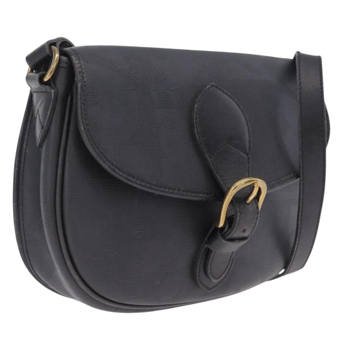 Christian Dior Trotter Shoulder Bag PVC Black Gold Tone Auth BA16780