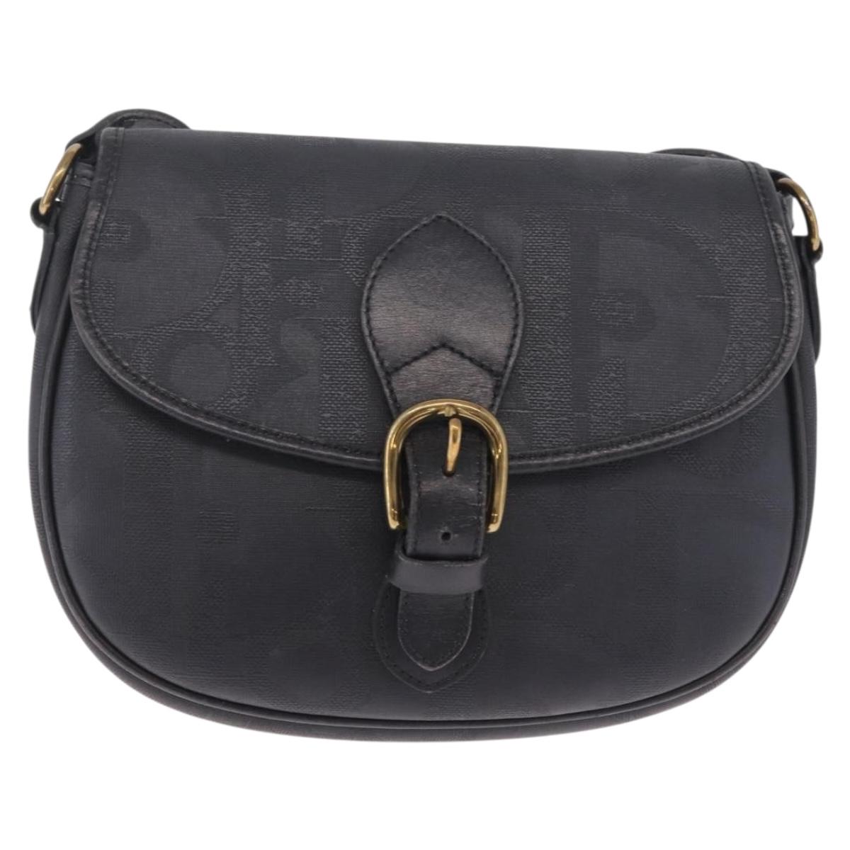 Christian Dior Trotter Shoulder Bag PVC Black Gold Tone Auth BA16780