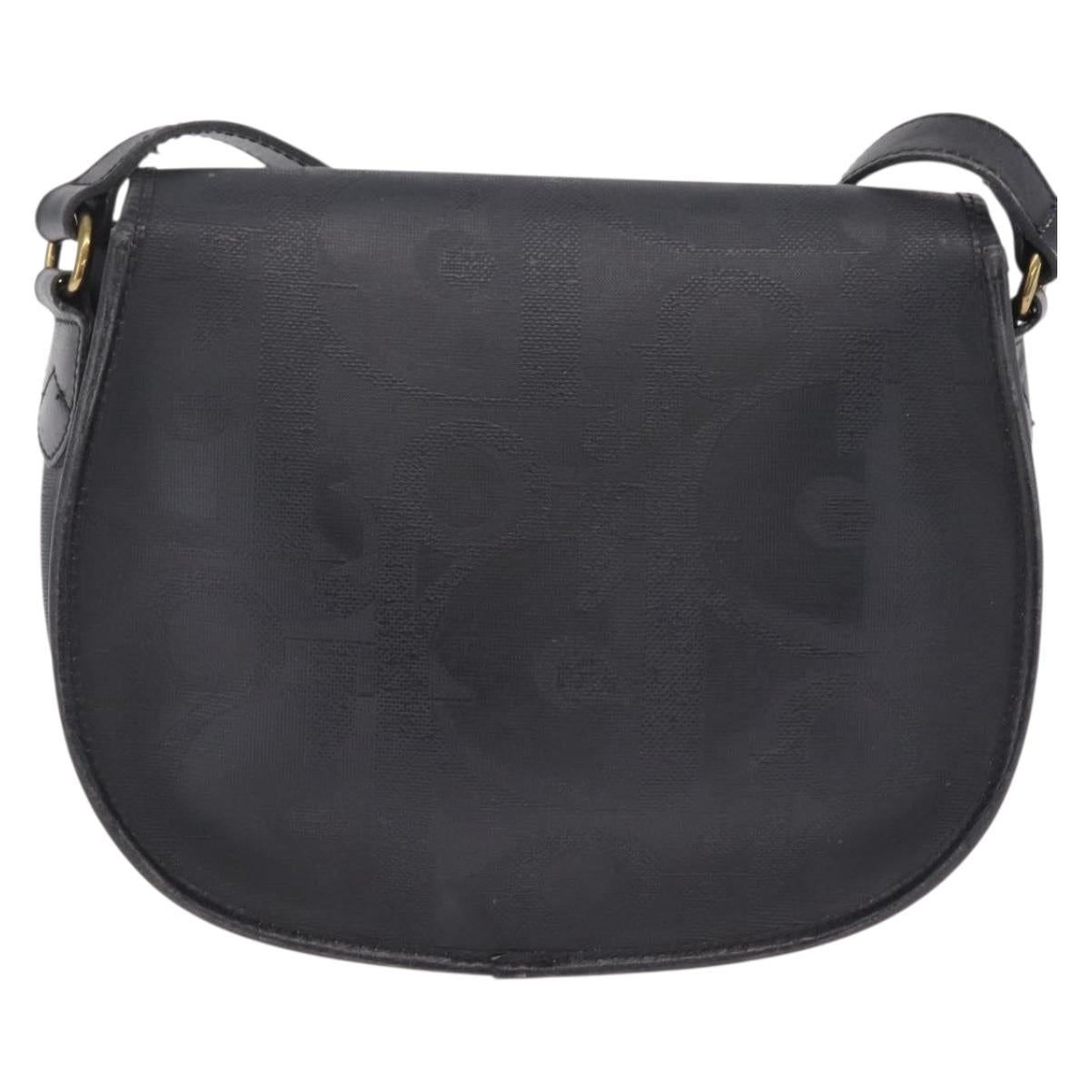 Christian Dior Trotter Shoulder Bag PVC Black Gold Tone Auth BA16780