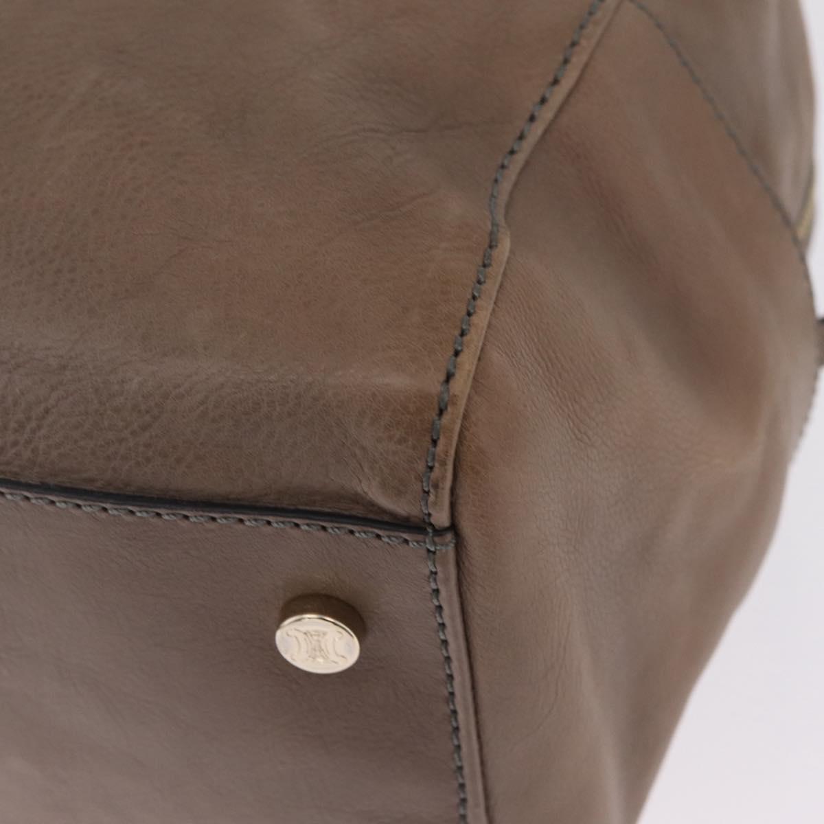 CELINE Hand Bag Leather Beige Gold Tone Auth BA16782