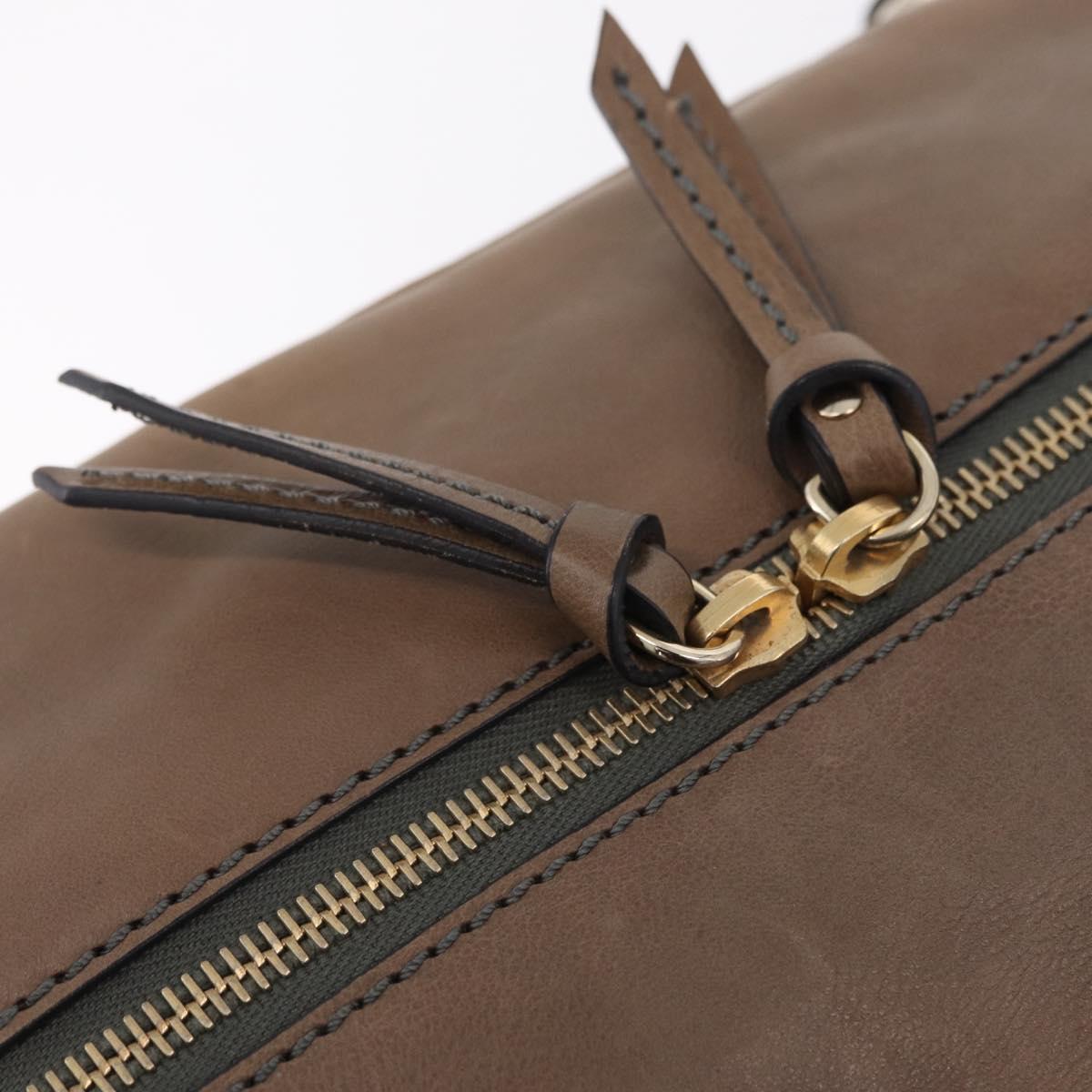 CELINE Hand Bag Leather Beige Gold Tone Auth BA16782