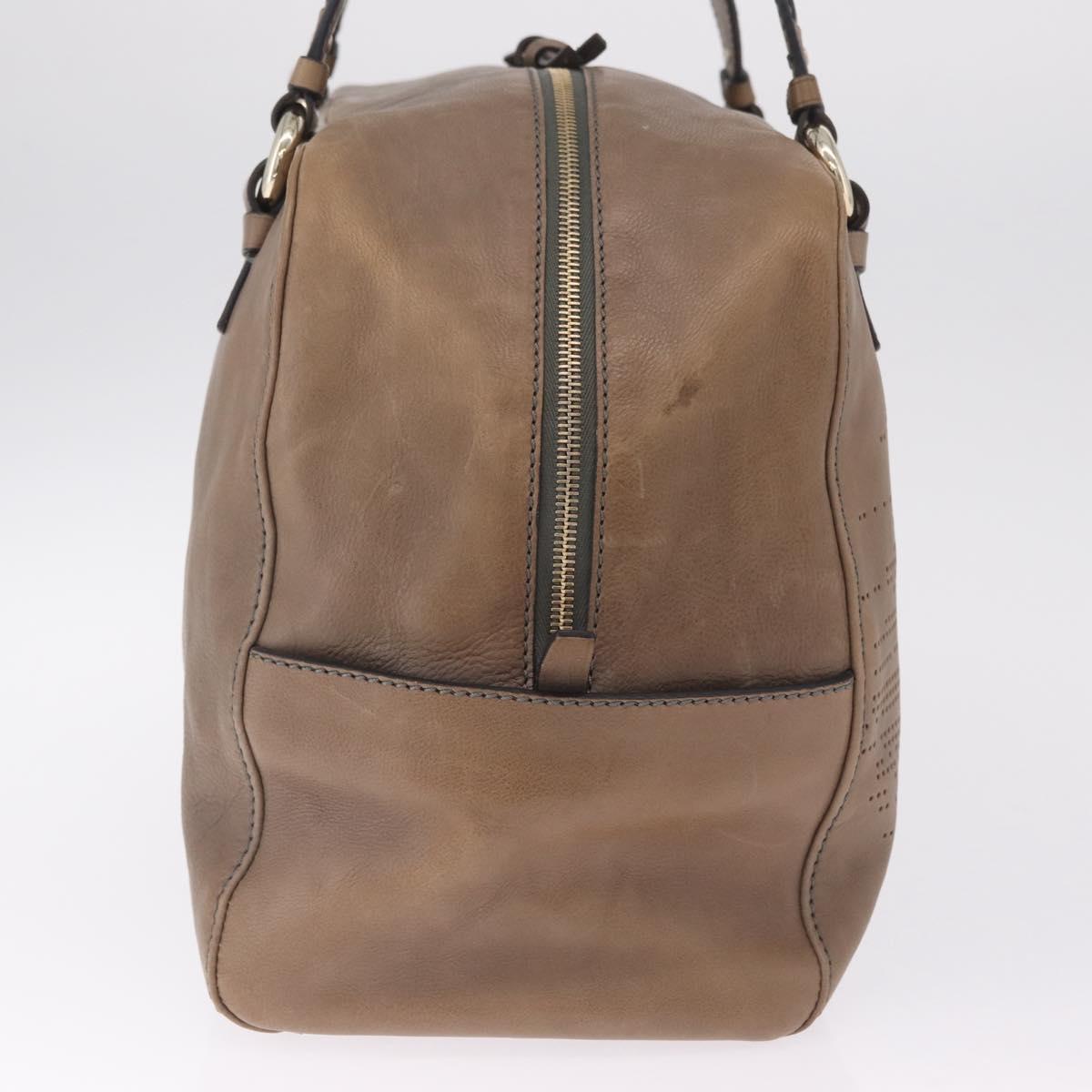 CELINE Hand Bag Leather Beige Gold Tone Auth BA16782