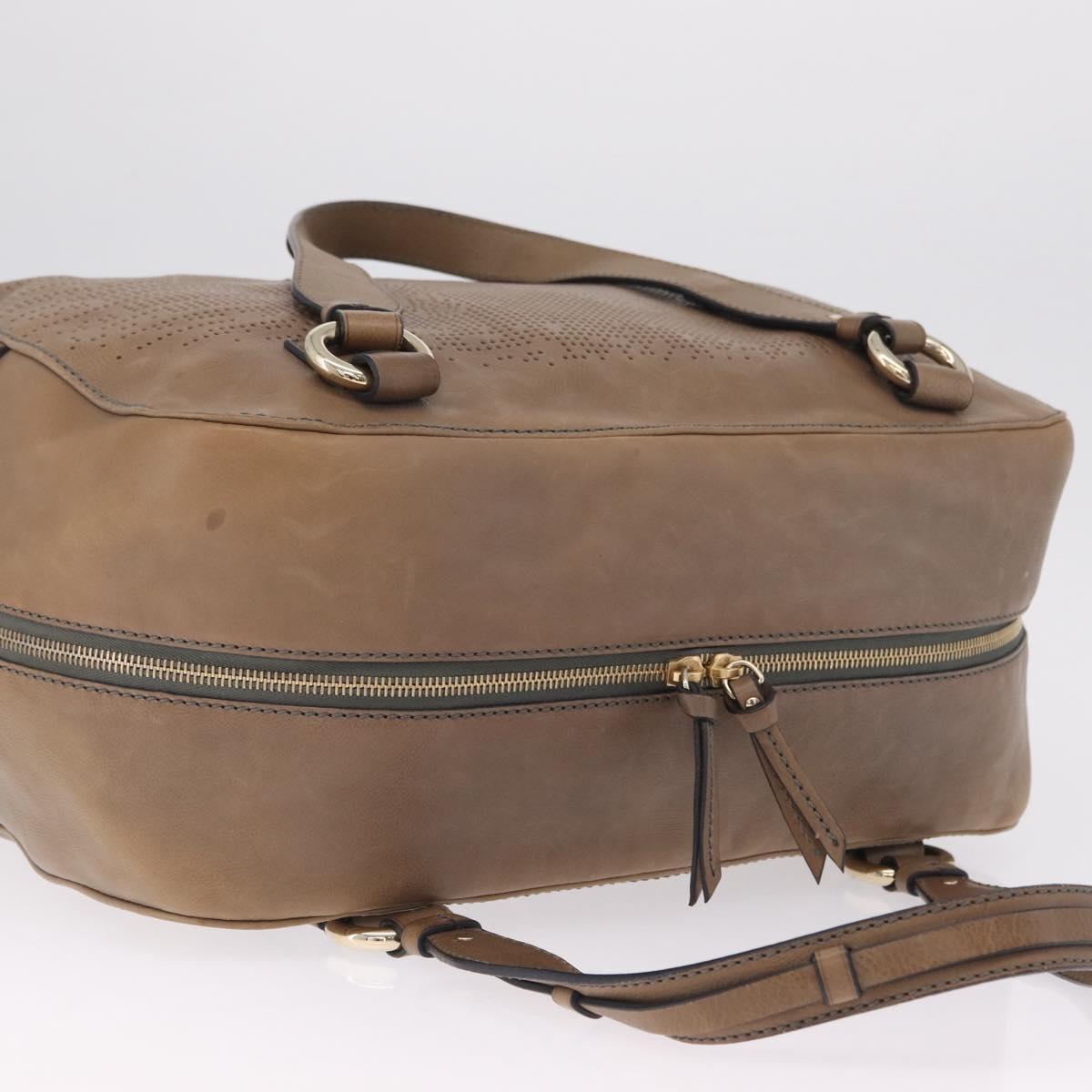 CELINE Hand Bag Leather Beige Gold Tone Auth BA16782