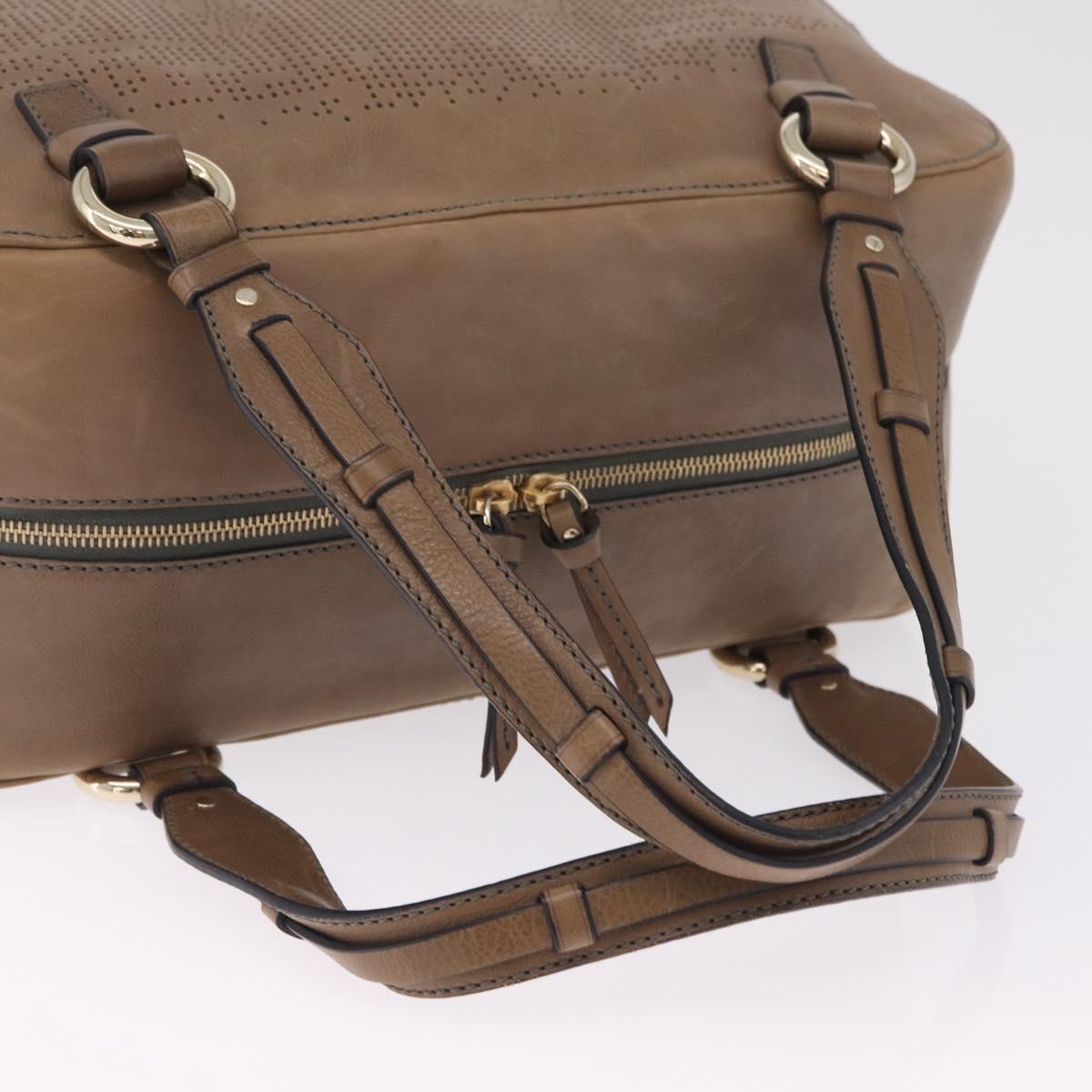 CELINE Hand Bag Leather Beige Gold Tone Auth BA16782