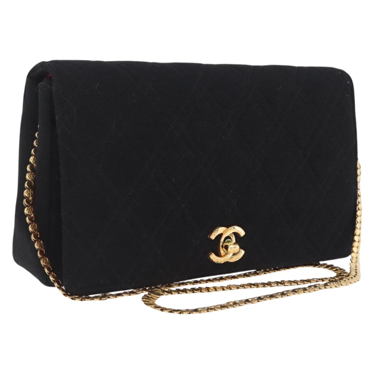 CHANEL Matelasse Shoulder Bag Cotton Black Gold Tone CC Auth BA16783A