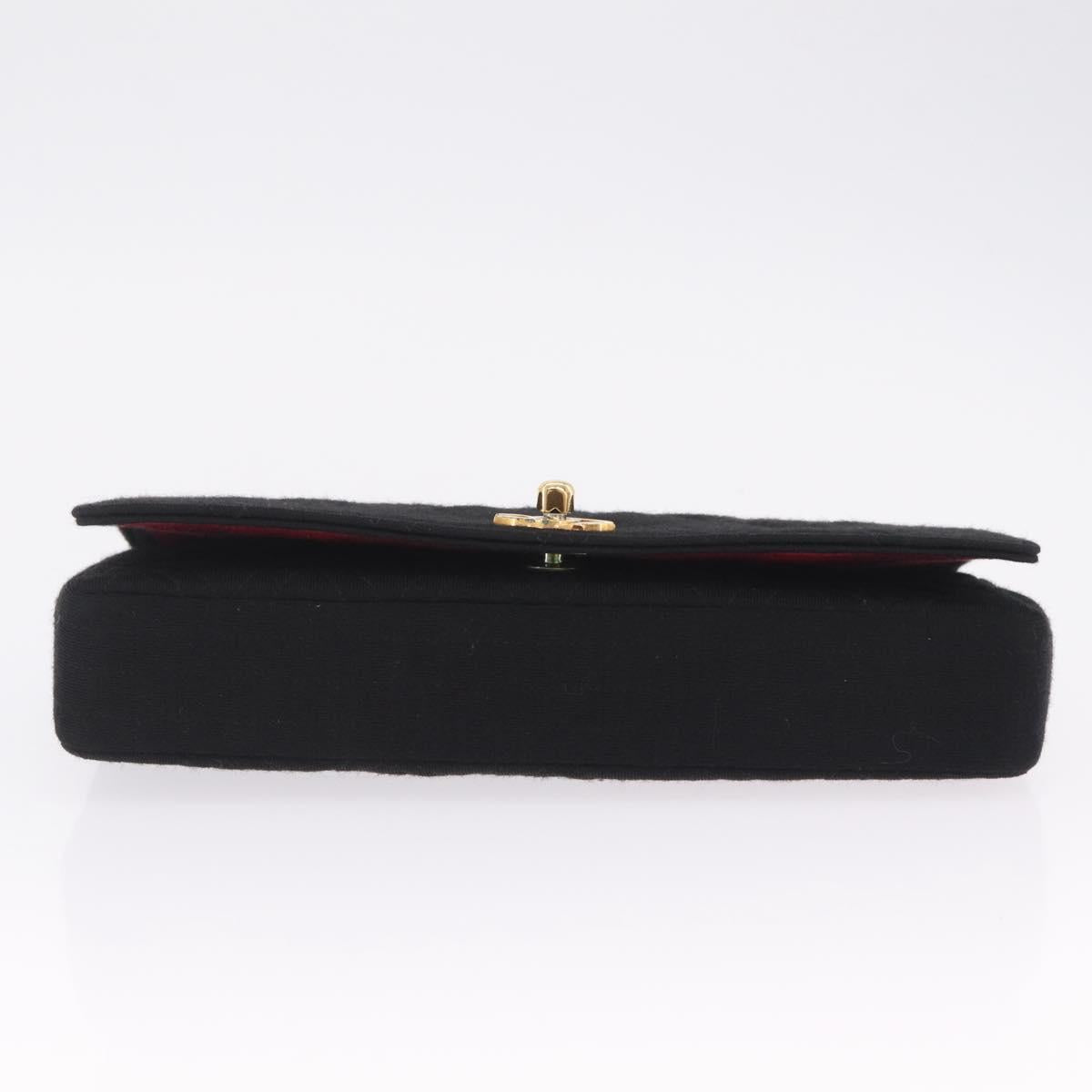 CHANEL Matelasse Shoulder Bag Cotton Black Gold Tone CC Auth BA16783A