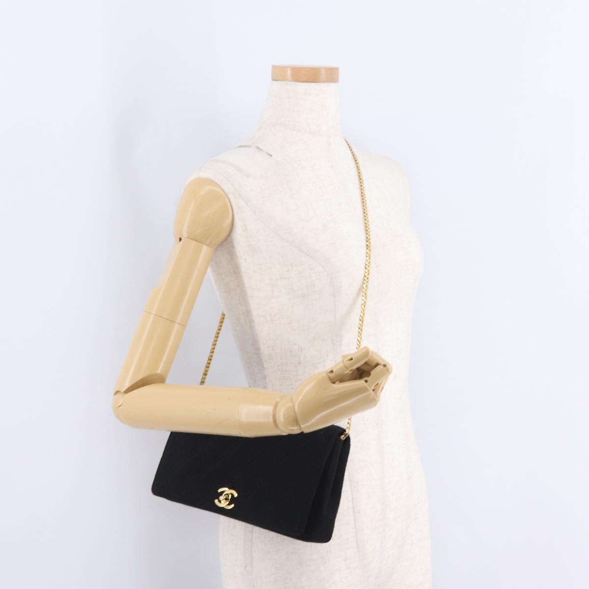 CHANEL Matelasse Shoulder Bag Cotton Black Gold Tone CC Auth BA16783A