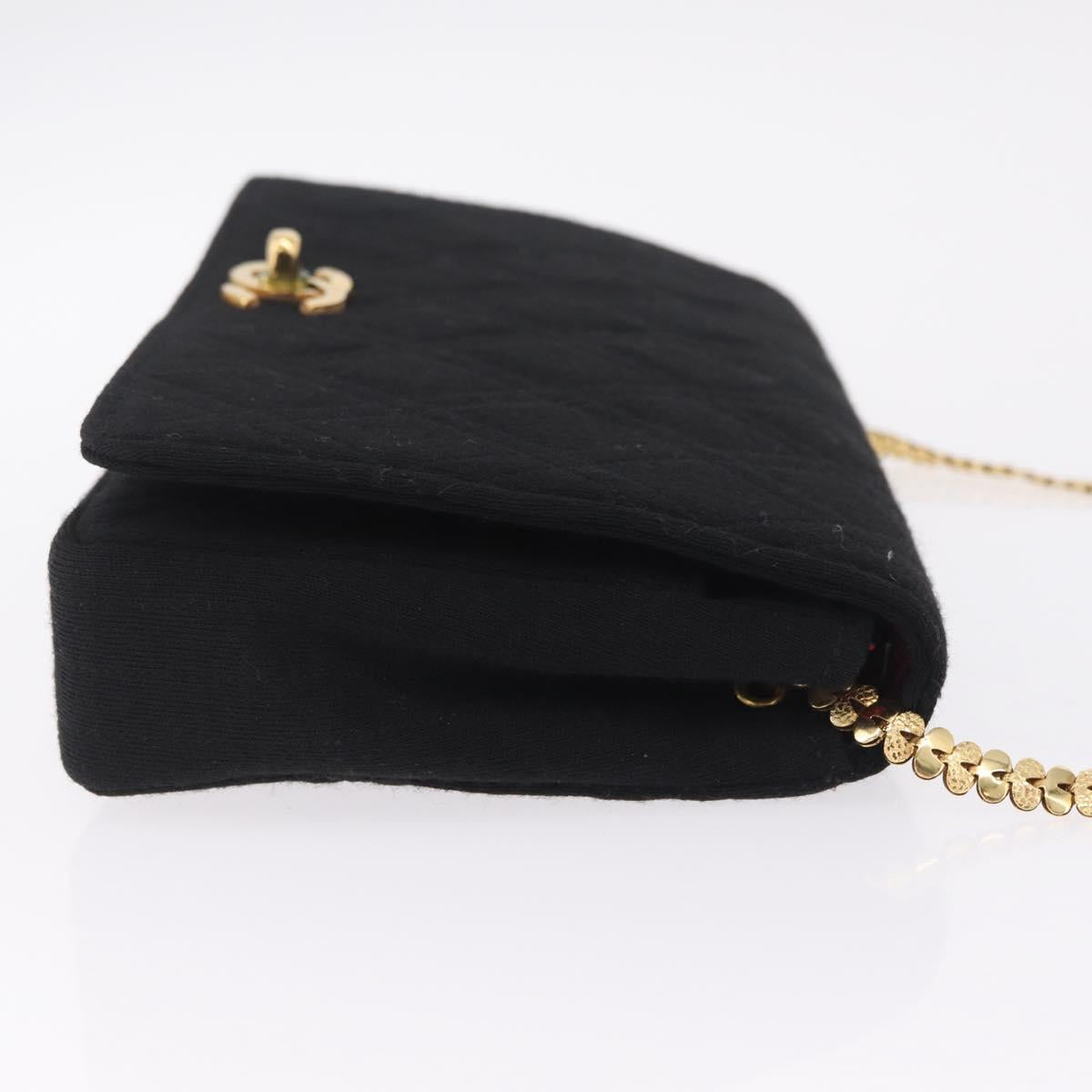 CHANEL Matelasse Shoulder Bag Cotton Black Gold Tone CC Auth BA16783A
