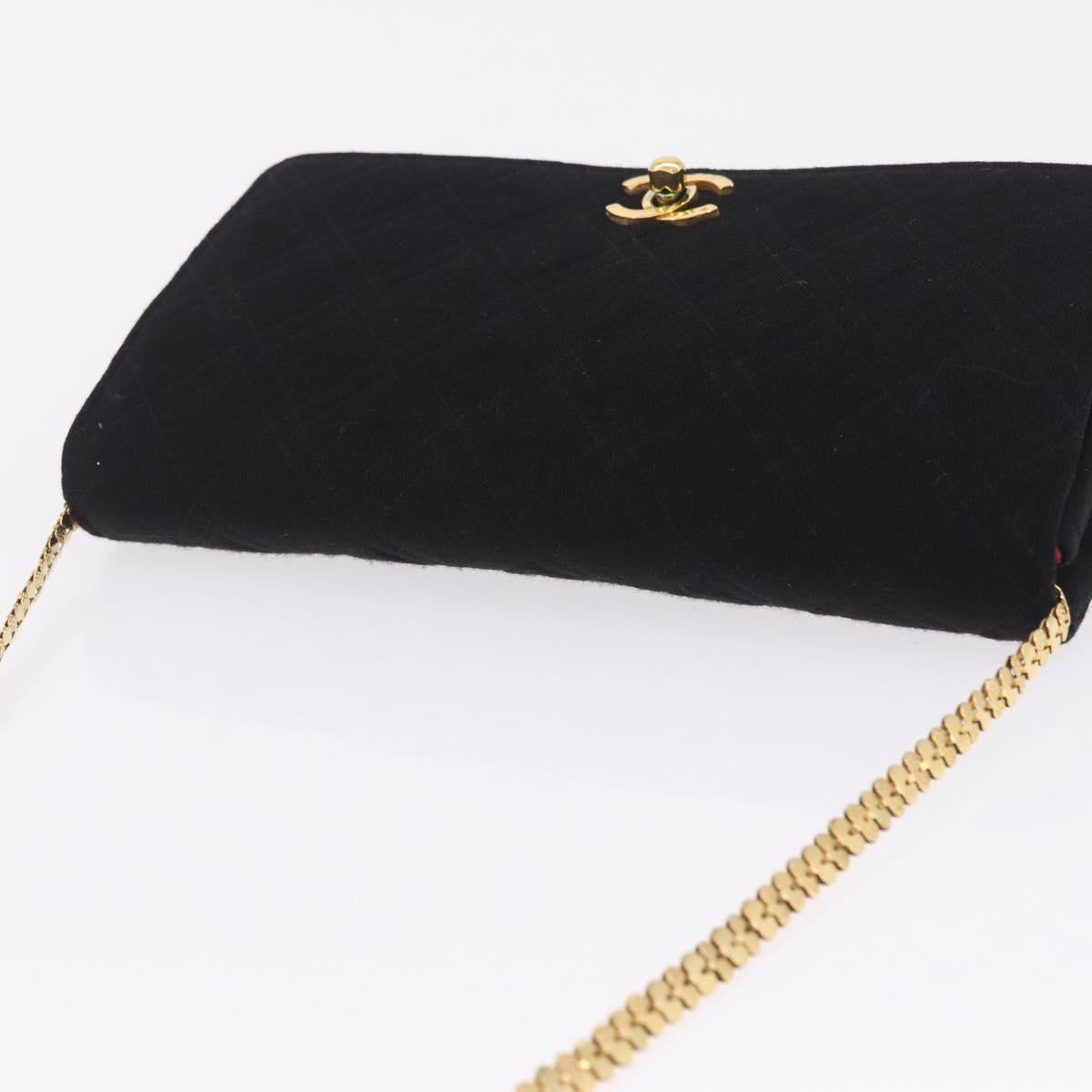 CHANEL Matelasse Shoulder Bag Cotton Black Gold Tone CC Auth BA16783A