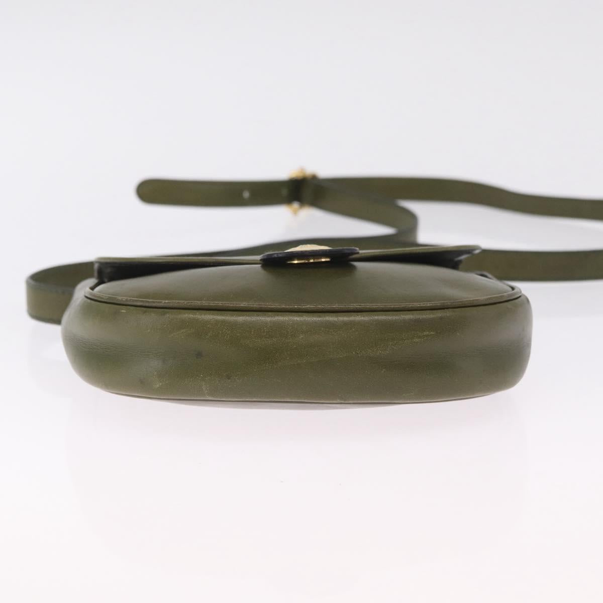 CELINE Shoulder Bag Leather Khaki Gold Tone Auth BA16784