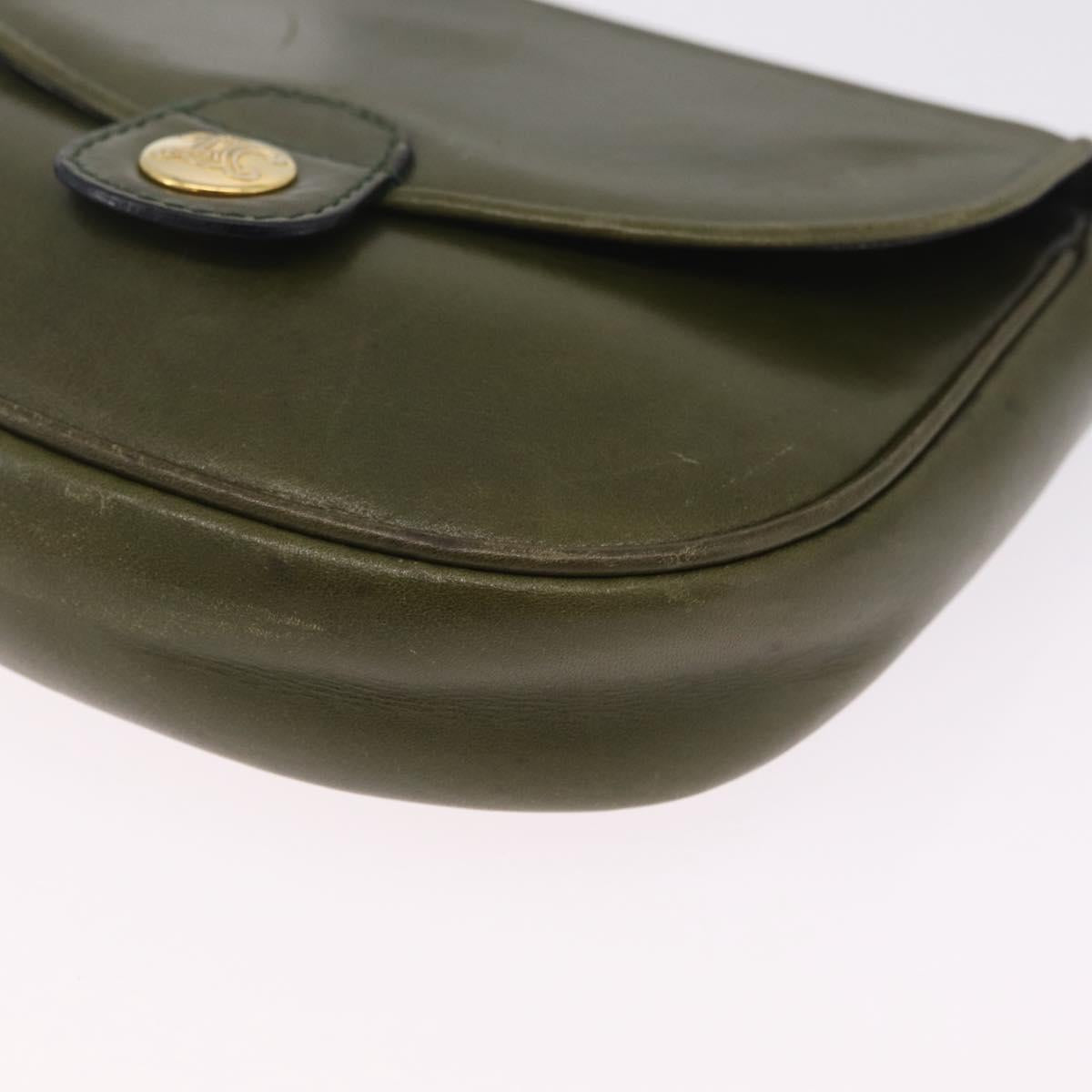 CELINE Shoulder Bag Leather Khaki Gold Tone Auth BA16784