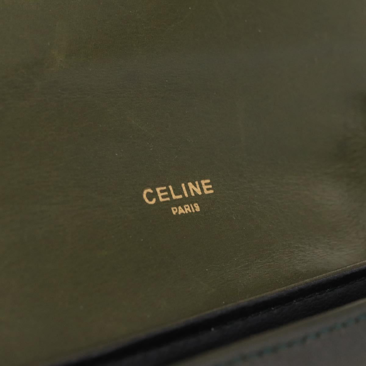 CELINE Shoulder Bag Leather Khaki Gold Tone Auth BA16784